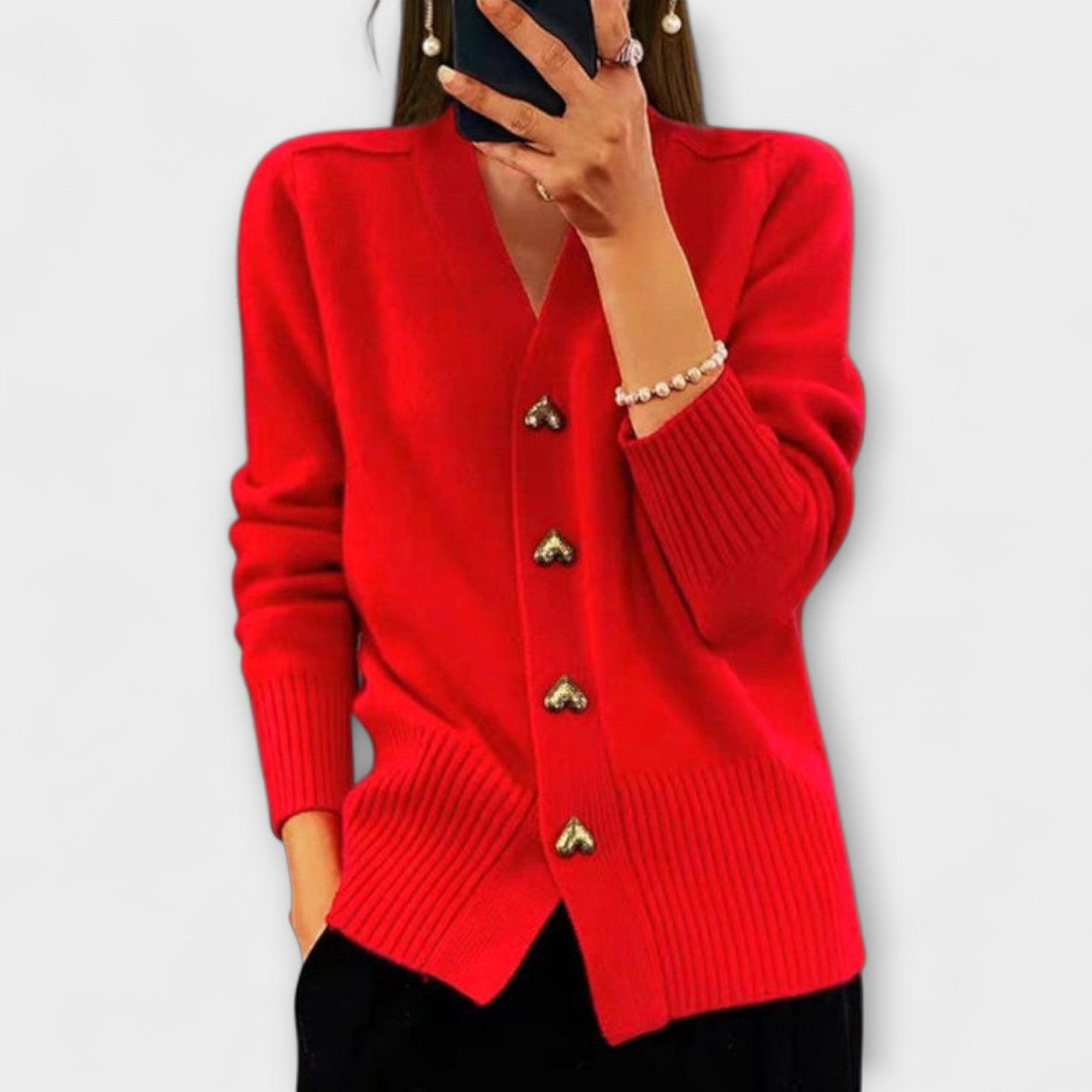 Women’s Long Sleeve Cardigan, Monochrome, V-Neck, Preppy Fit, Soft Thick Fabric