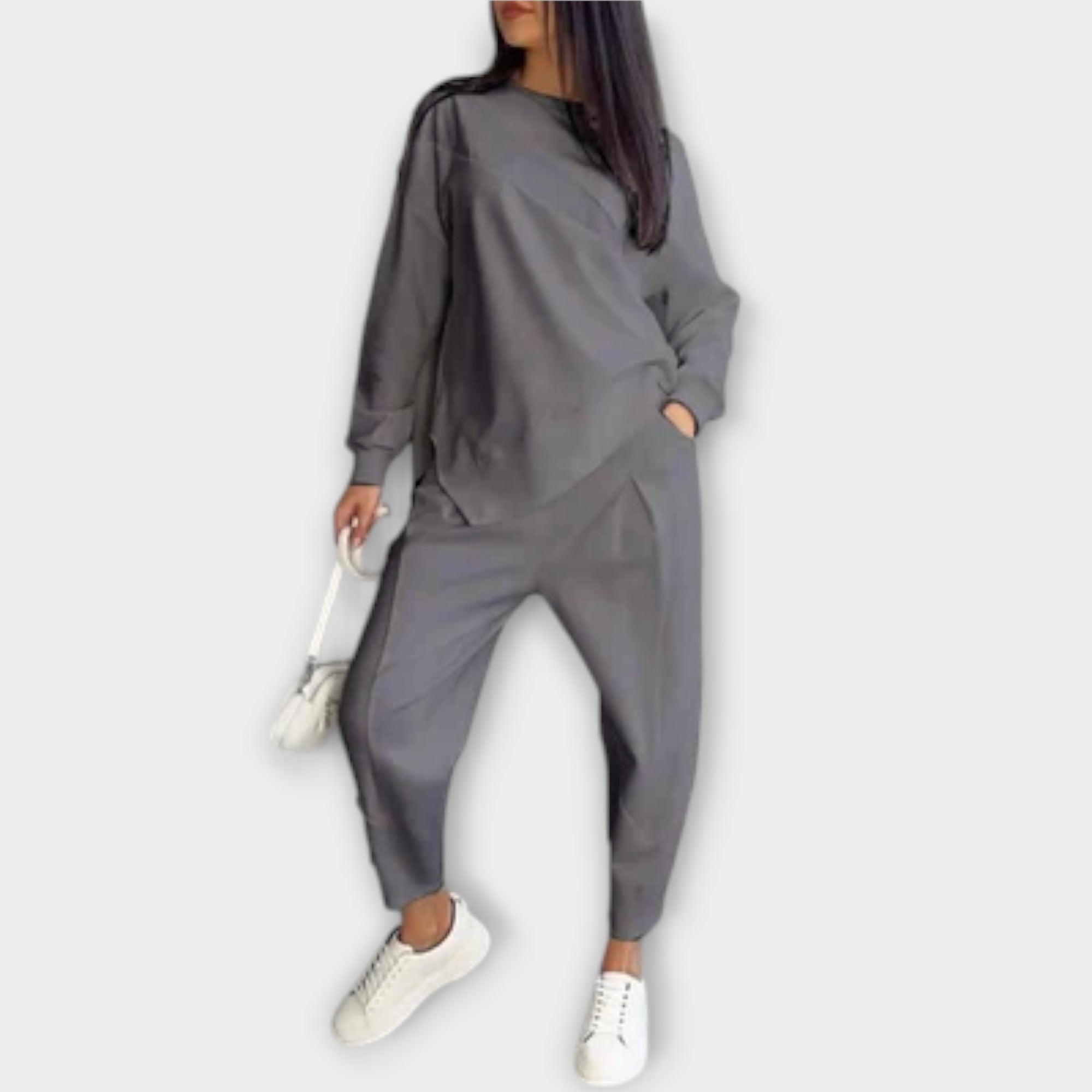 Women’s Long Sleeve Dress, Round Neck, Ergonomic Fit, Mixed Fabric, Comfortable Durable Blend