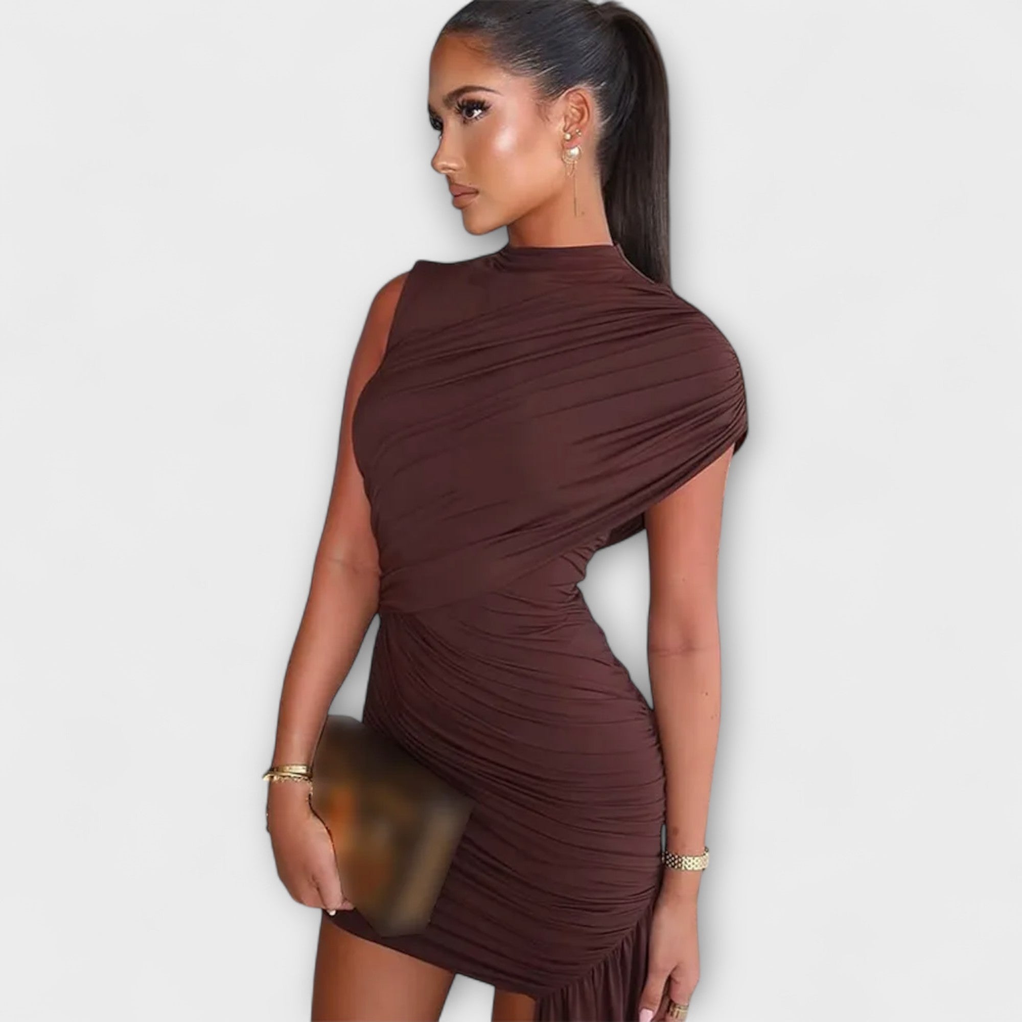 Women’s Maxi Dress, Blue, Sleeveless, High Neckline, Tailored Fit, Lightweight Synthetic Fabric