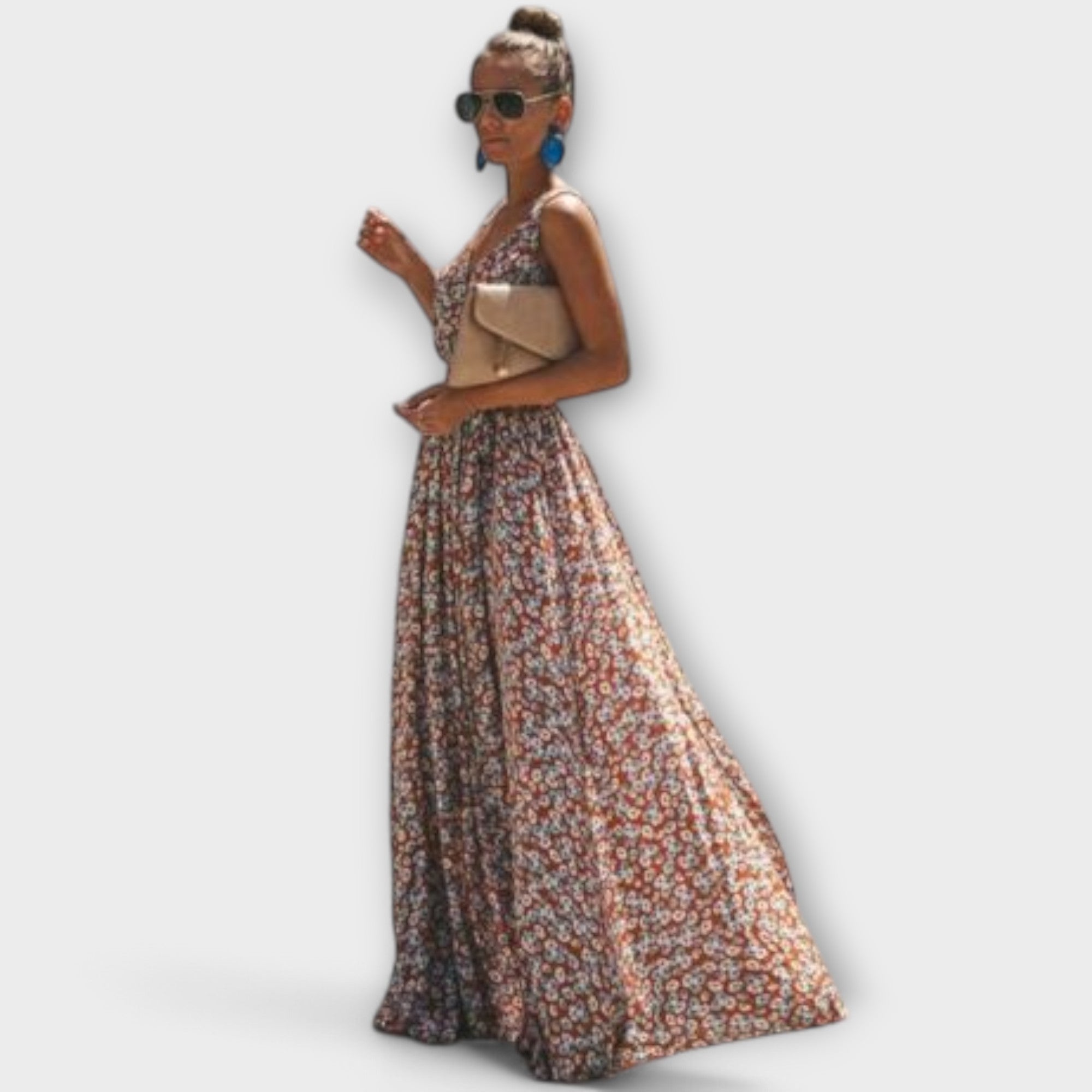 Women’s Maxi Dress, Floral Pattern, Sleeveless, V-Neck, Relaxed Fit, Lightweight