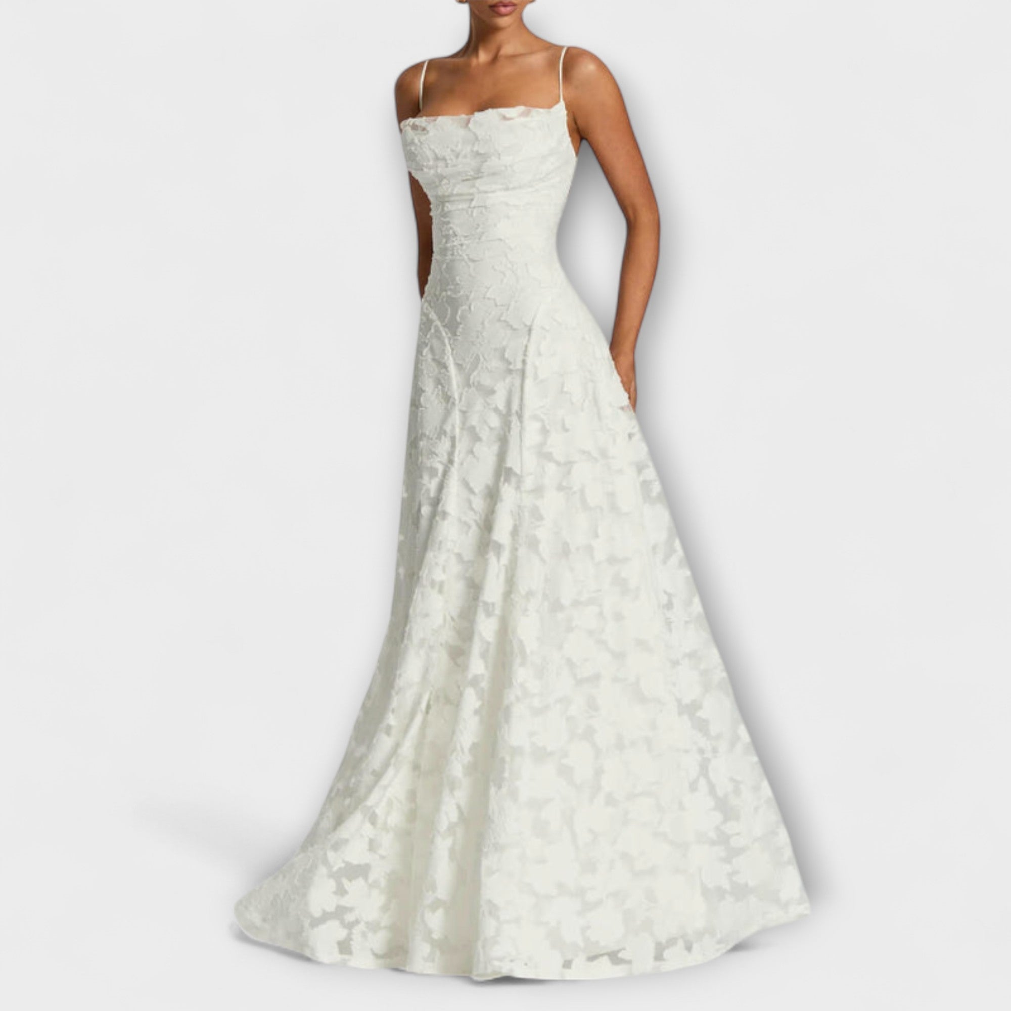 Women’s Maxi Dress, Jacquard Floral Burnout, Sleeveless, Scarf Neckline, Pleated Fit