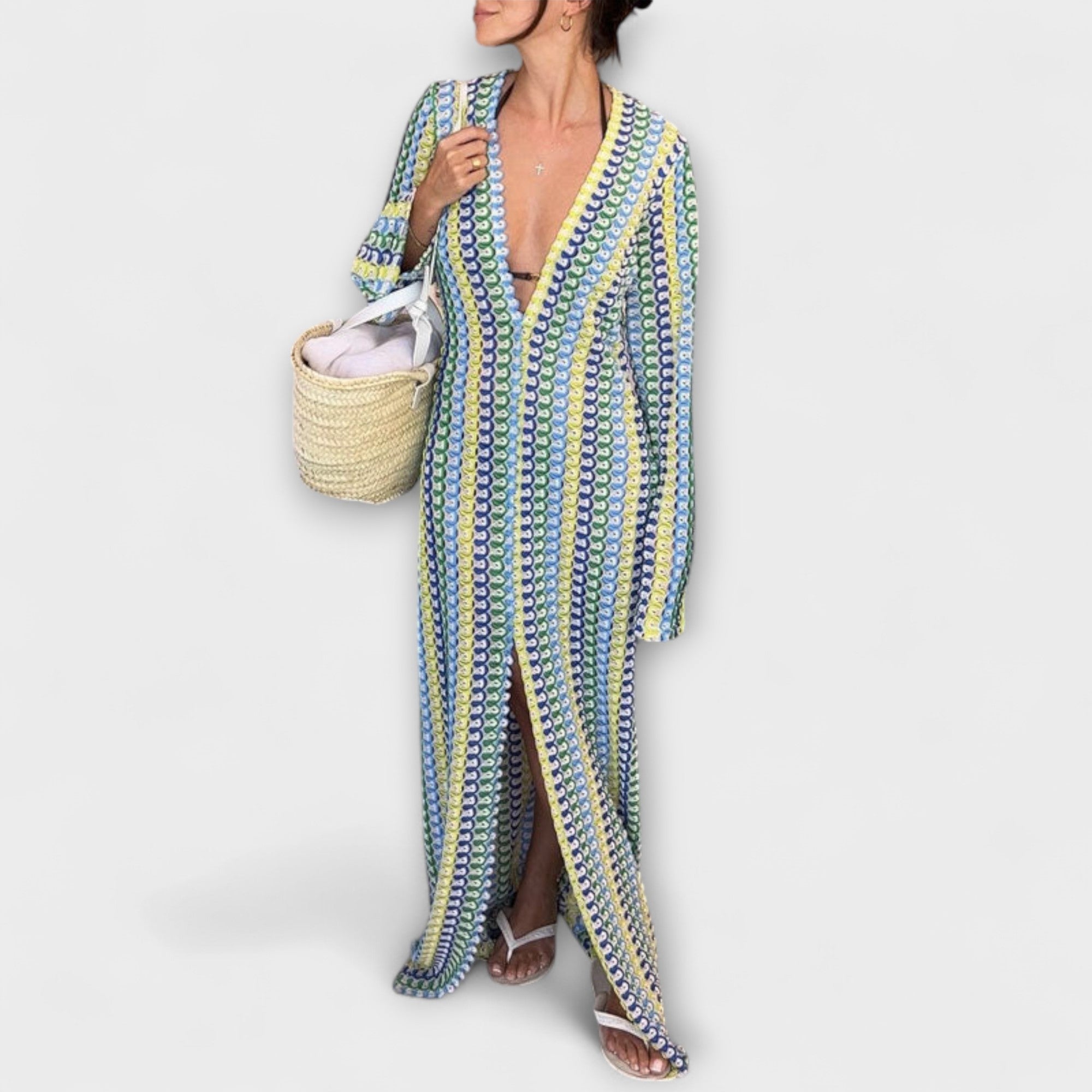 Women’s Maxi Dress, Lightweight, Ankle Length, Long Sleeve, V-Neck, Loose Fit