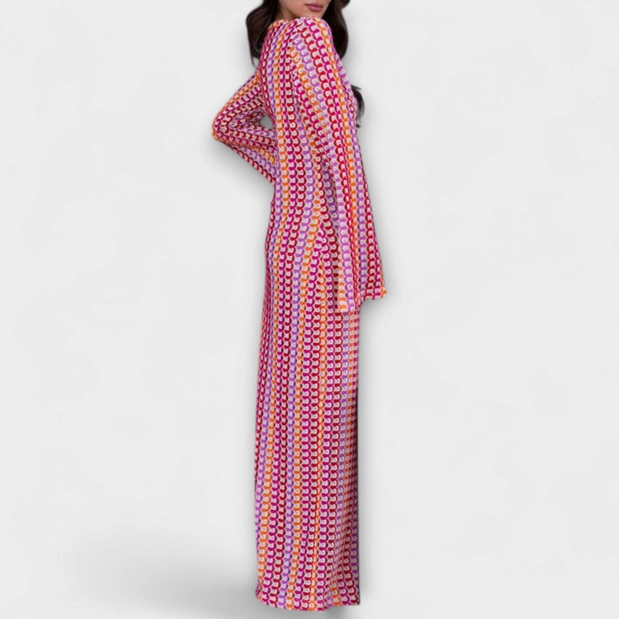 Women’s Maxi Dress, Lightweight, Ankle Length, Long Sleeve, V-Neck, Loose Fit