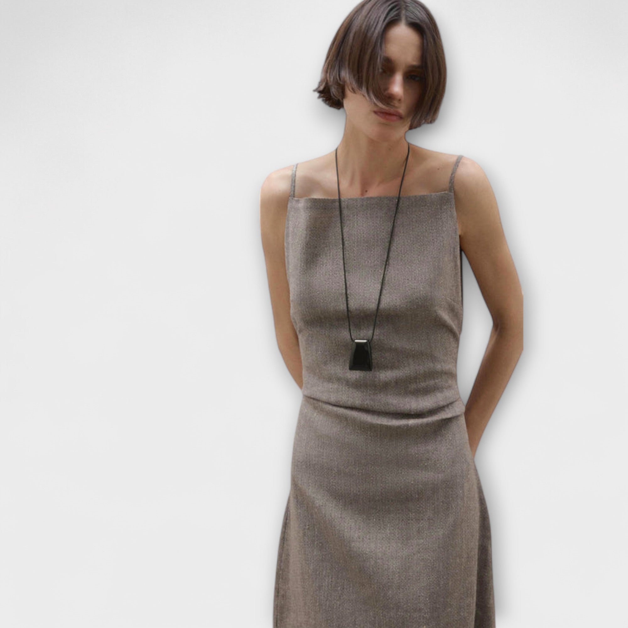 Women’s Maxi Dress, Linen Blend, Sleeveless, Straight Neckline, Relaxed Fit, Adjustable Straps, Ankle Length