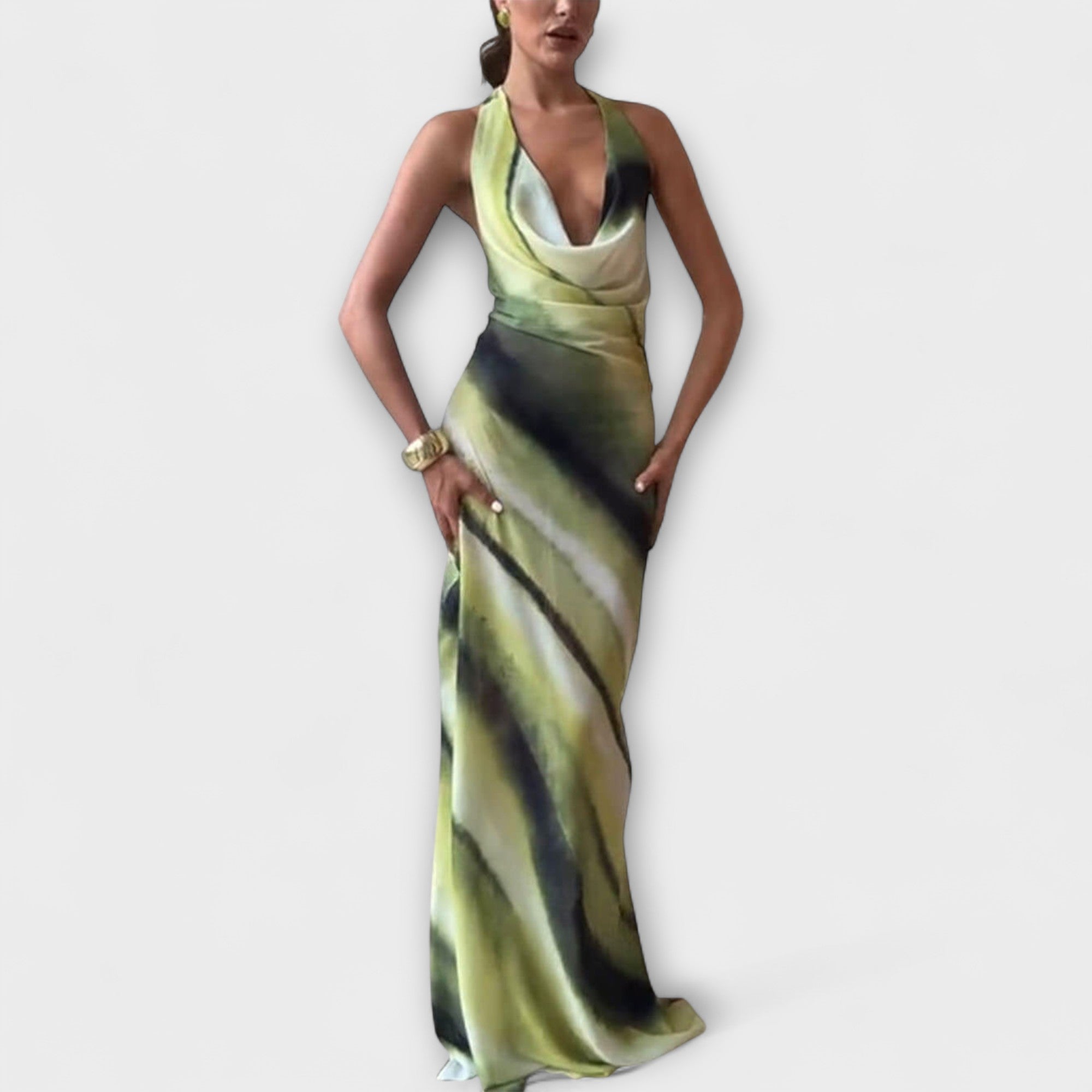 Women’s Maxi Dress, Ombre Tie-Dye Pattern, Sleeveless, Scoop Neck, Slim Fit, Breathable Fabric