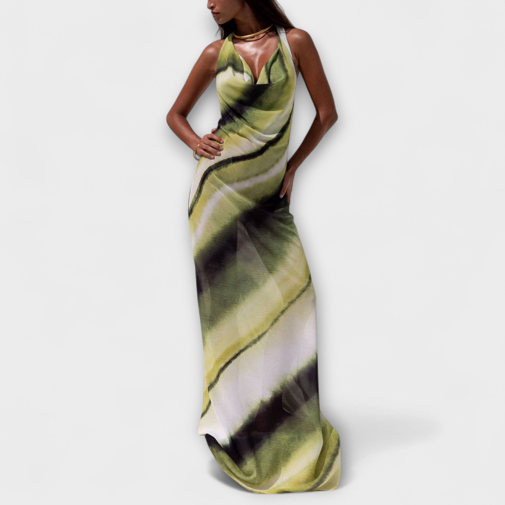 Women’s Maxi Dress, Ombre Tie-Dye Pattern, Sleeveless, Scoop Neck, Slim Fit, Breathable Fabric