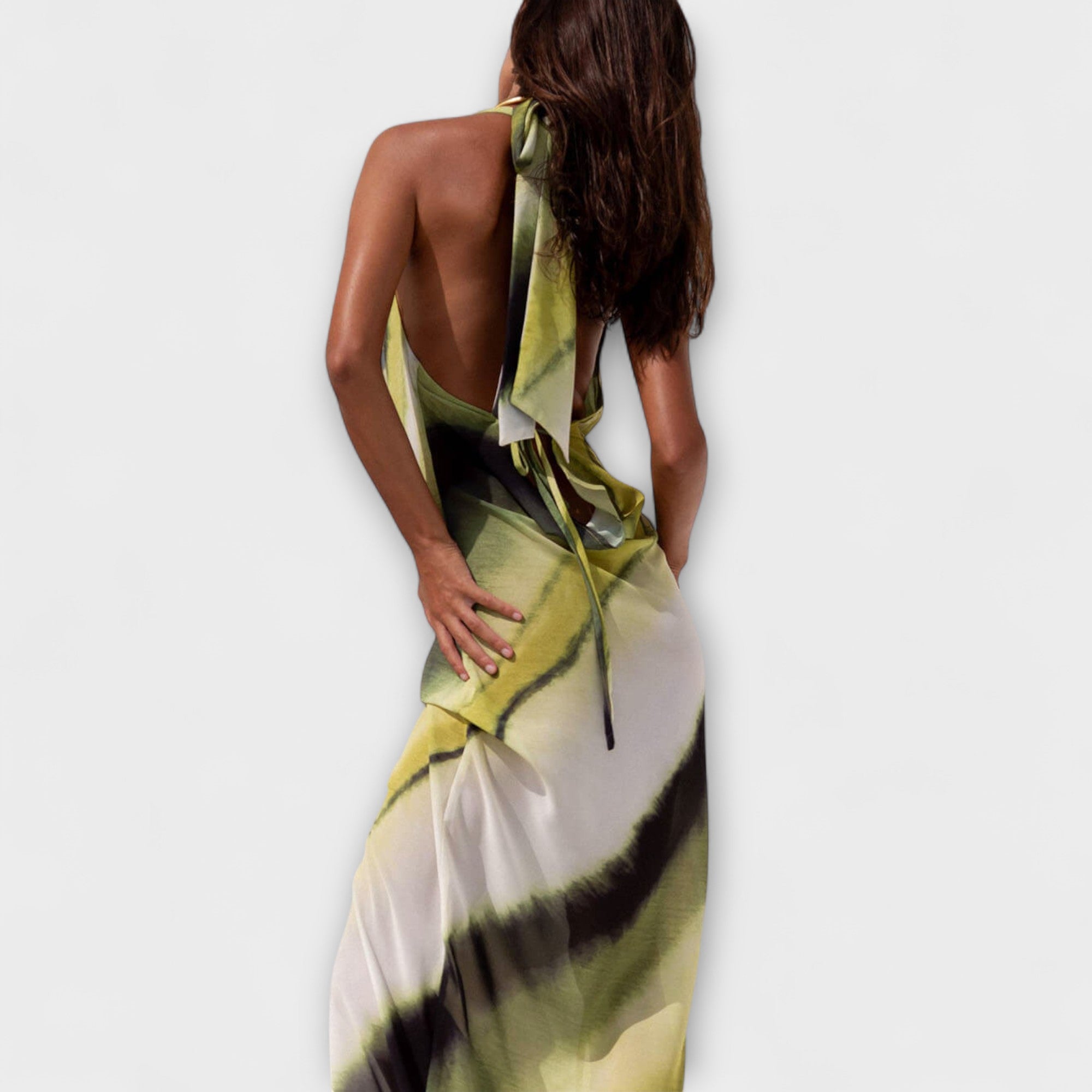 Women’s Maxi Dress, Ombre Tie-Dye Pattern, Sleeveless, Scoop Neck, Slim Fit, Breathable Fabric