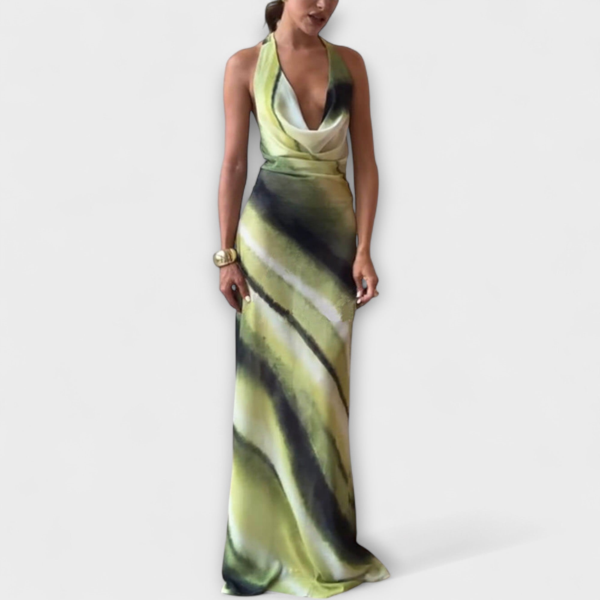 Women’s Maxi Dress, Ombre Tie-Dye Pattern, Sleeveless, Scoop Neck, Slim Fit, Breathable Fabric