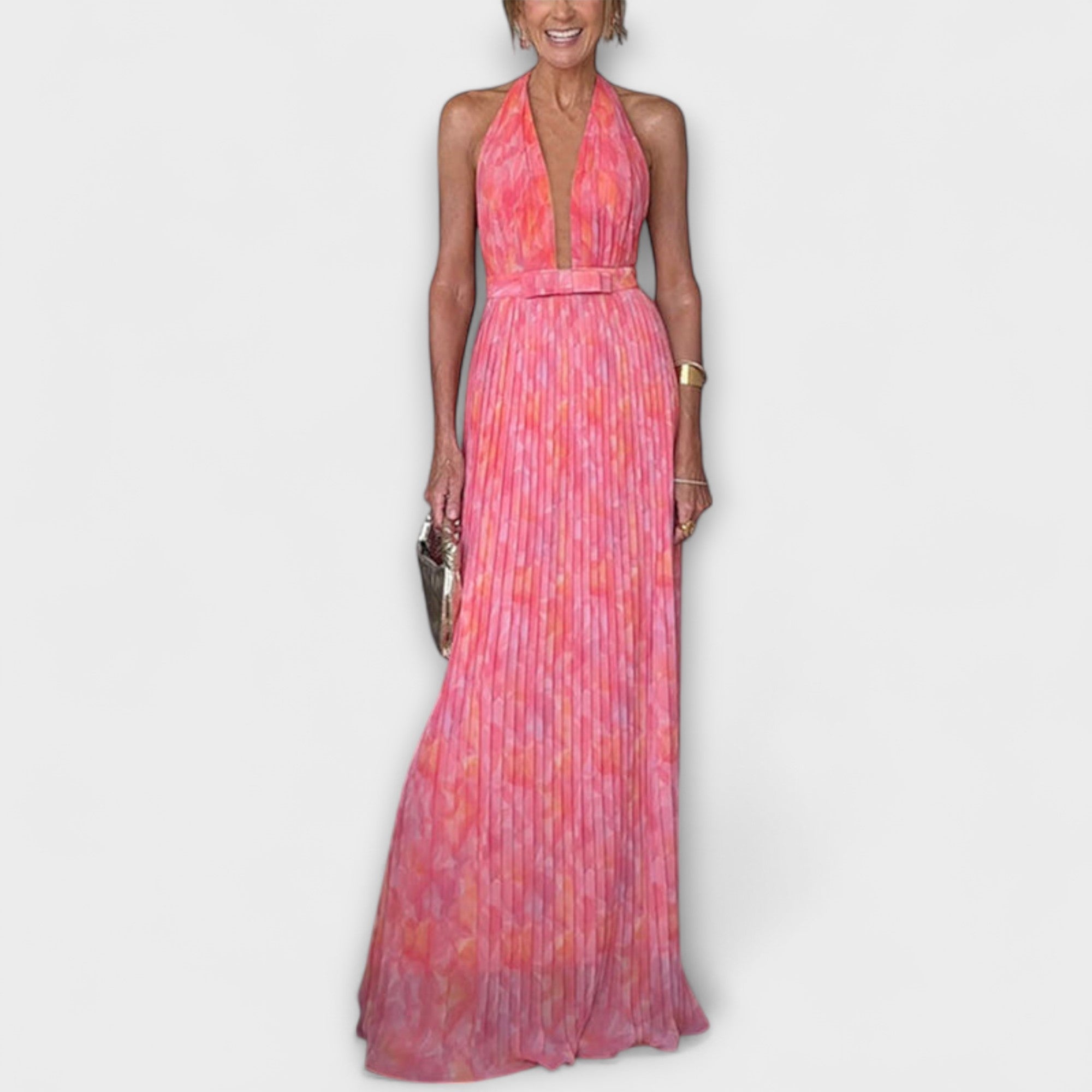 Women’s Maxi Dress, Sleeveless Printed Bustier Fit, V-Neck, Lightweight Breathable Fabric