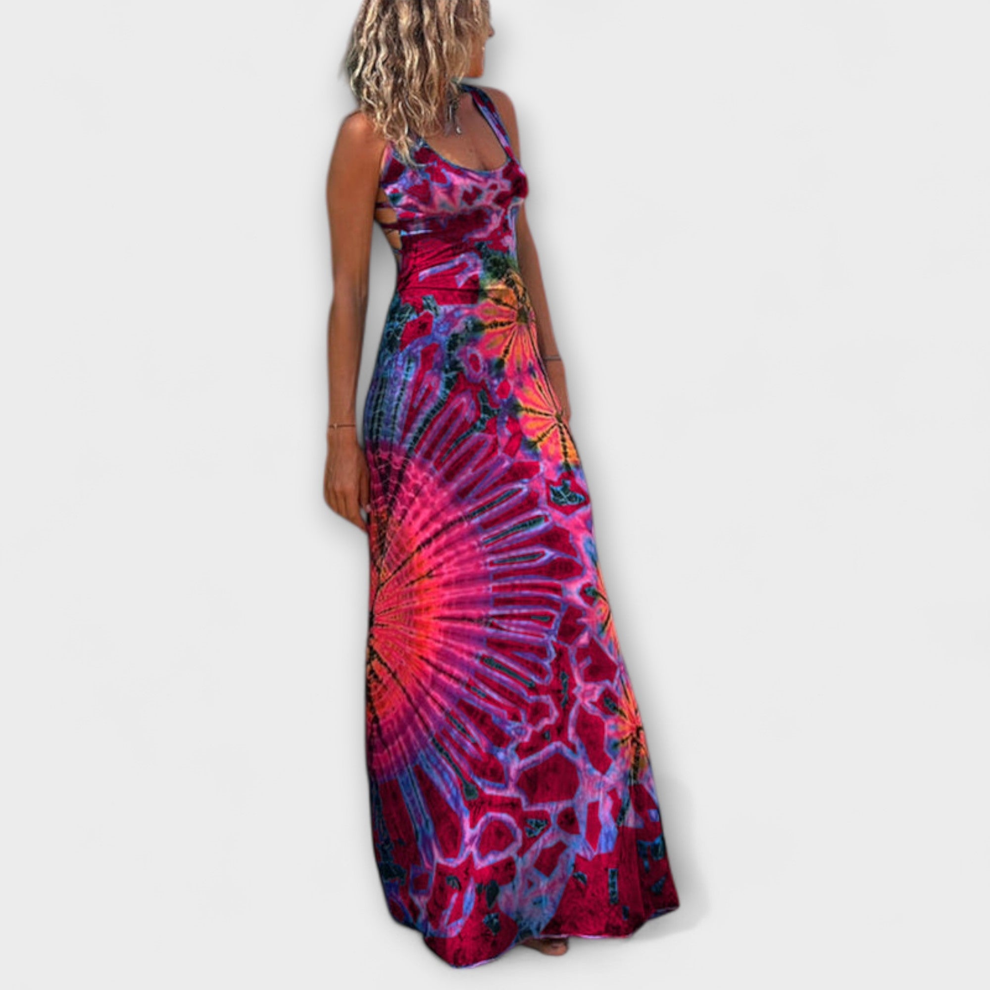 Women’s Maxi Dress, Sleeveless, Round Neck, Regular Fit, Unplaced Print, High-Quality Fabric