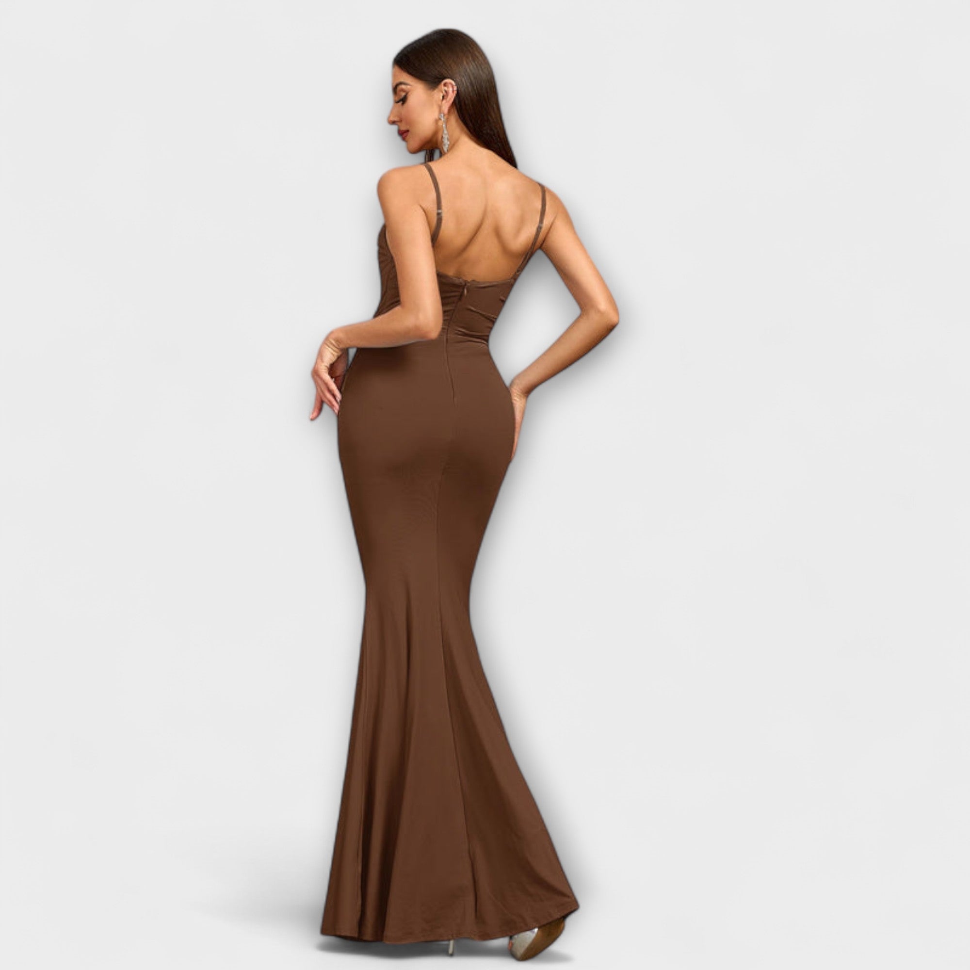 Women’s Maxi Dress, Solid Color, Off-Shoulder, Backless, Slim Fit, Machine Washable Fabric