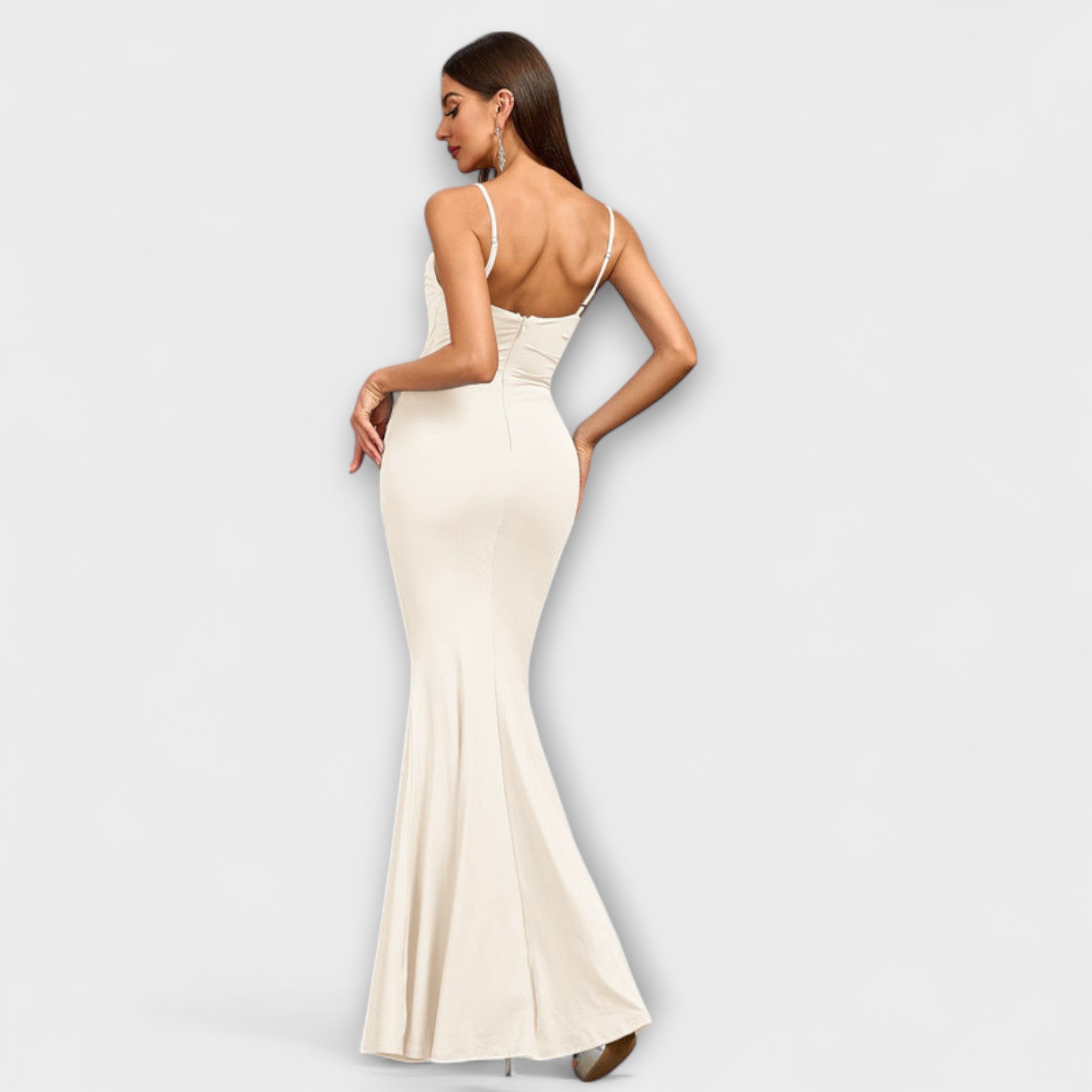 Women’s Maxi Dress, Solid Color, Off-Shoulder, Backless, Slim Fit, Machine Washable Fabric