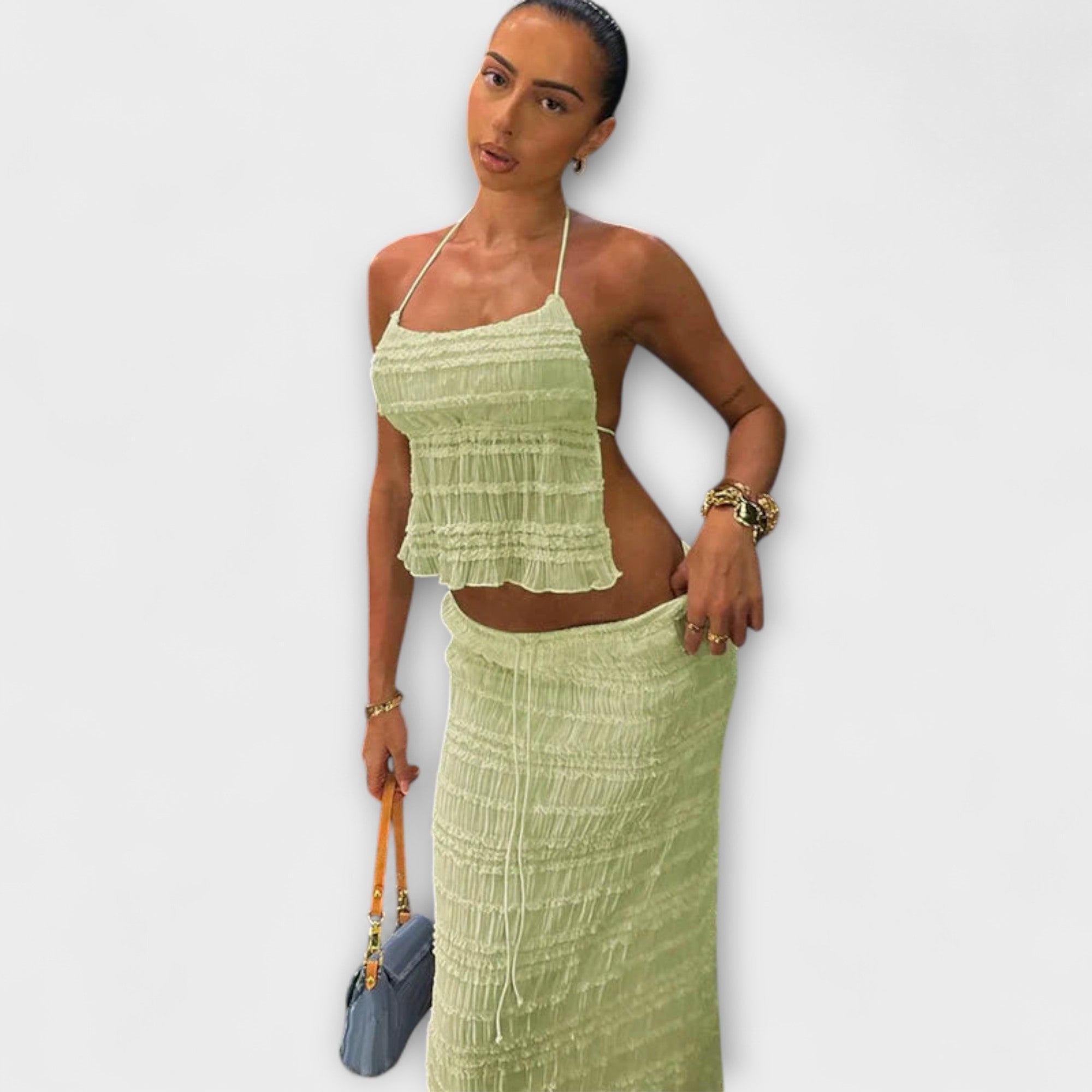 Women’s Maxi Dress Two-Piece Set, Sleeveless, V-Neck, Relaxed Fit, Cotton-Polyester Blend