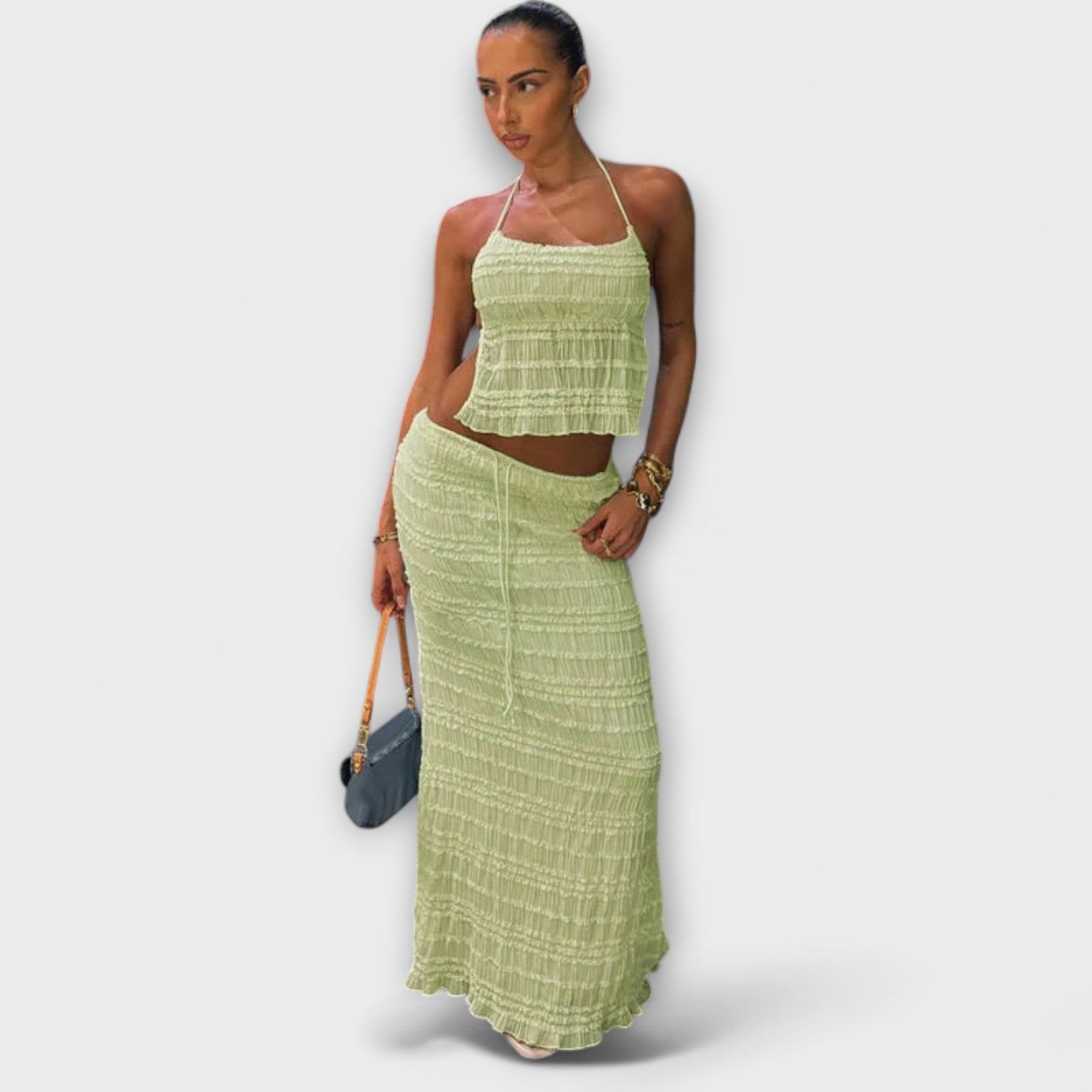 Women’s Maxi Dress Two-Piece Set, Sleeveless, V-Neck, Relaxed Fit, Cotton-Polyester Blend