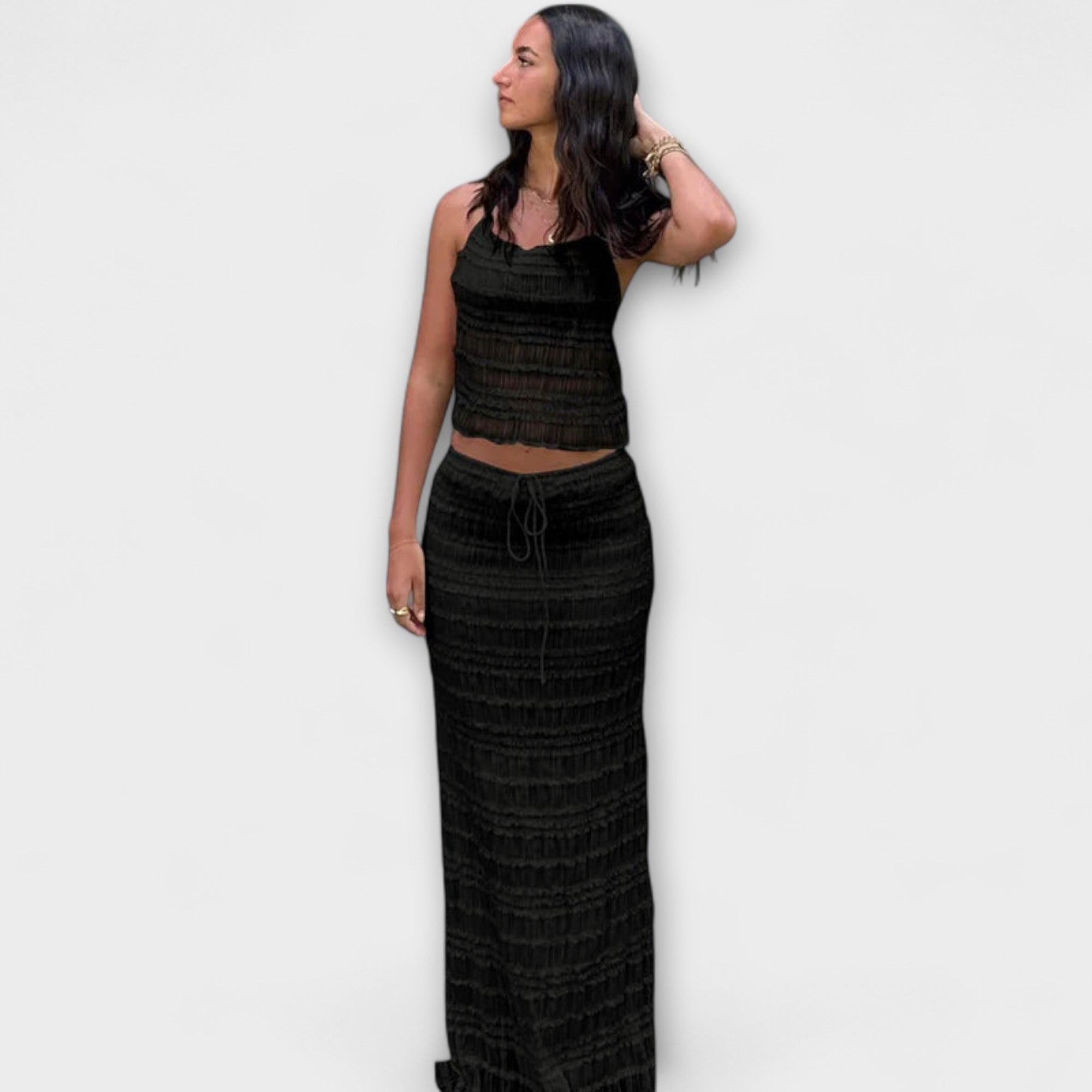 Women’s Maxi Dress Two-Piece Set, Sleeveless, V-Neck, Relaxed Fit, Cotton-Polyester Blend