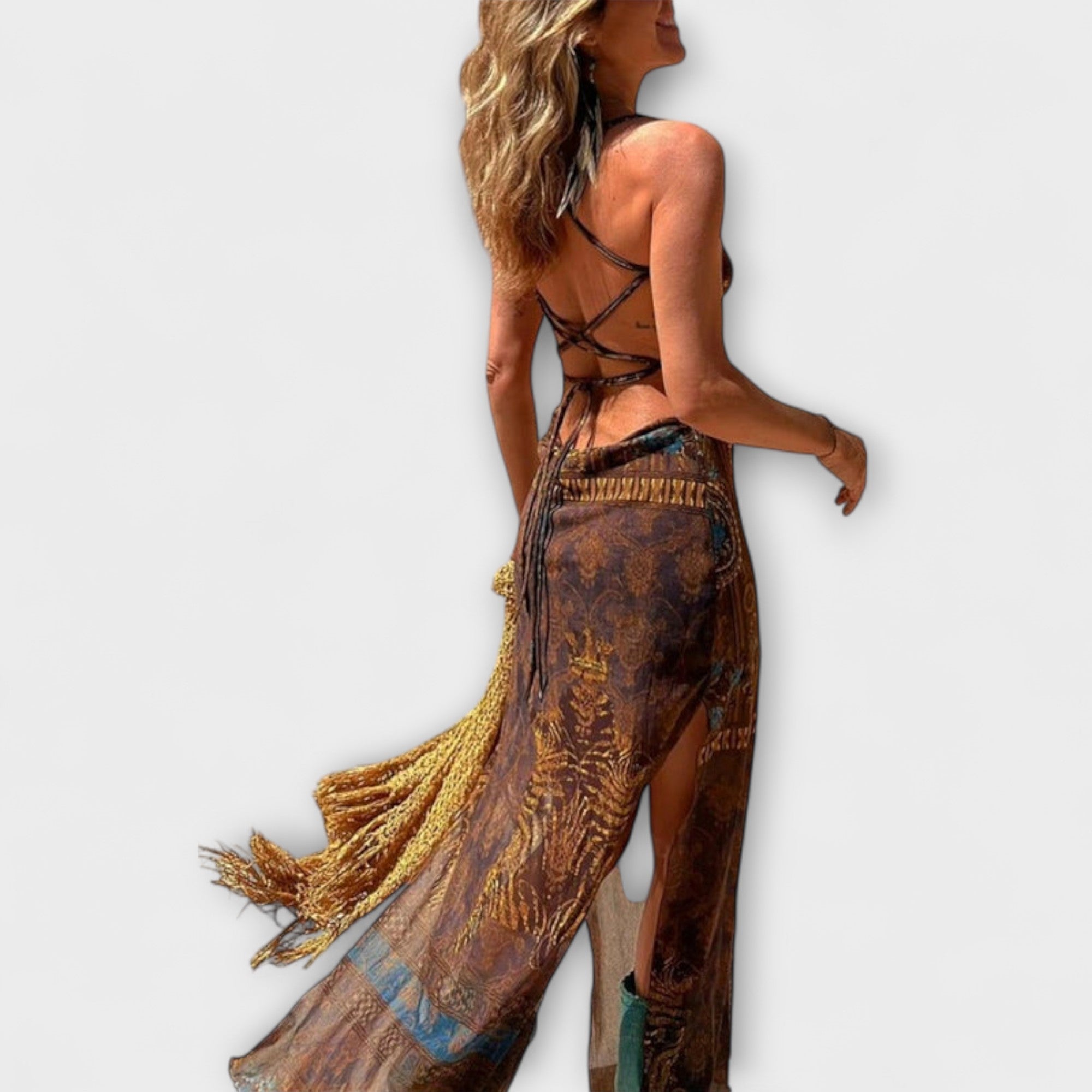 Women’s Midi Dress, Sleeveless, Elegant Cowl Neck, Lace-Up Back, Casual Soft Cut