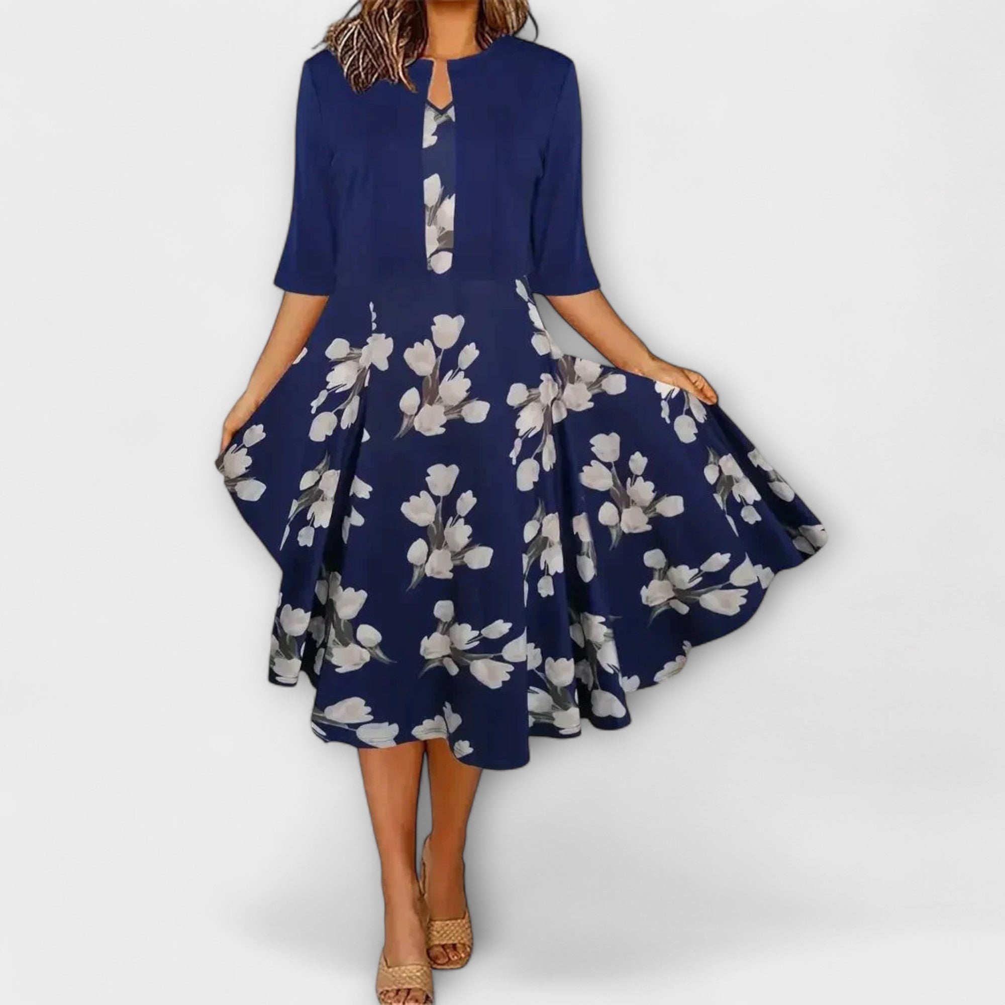 Women’s Midi Dress, Sleeveless V-Neck, Fluid Fit, Lightweight Breathable Fabric