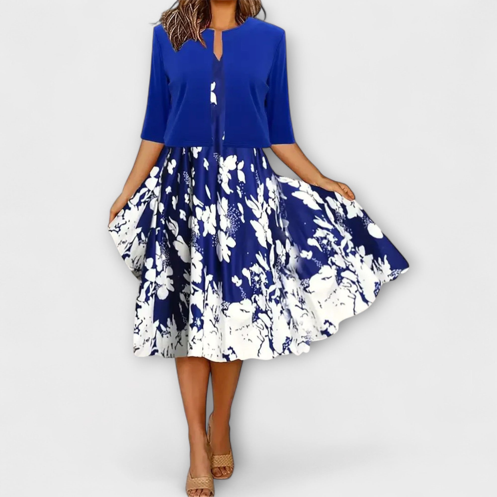 Women’s Midi Dress, Sleeveless V-Neck, Fluid Fit, Lightweight Breathable Fabric