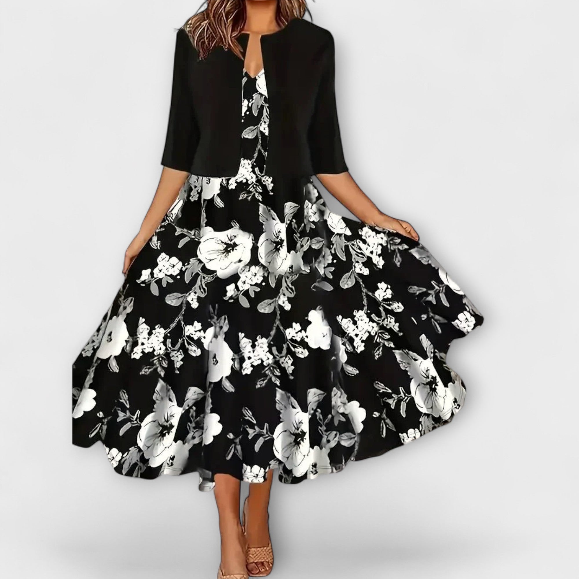 Women’s Midi Dress, Sleeveless V-Neck, Fluid Fit, Lightweight Breathable Fabric