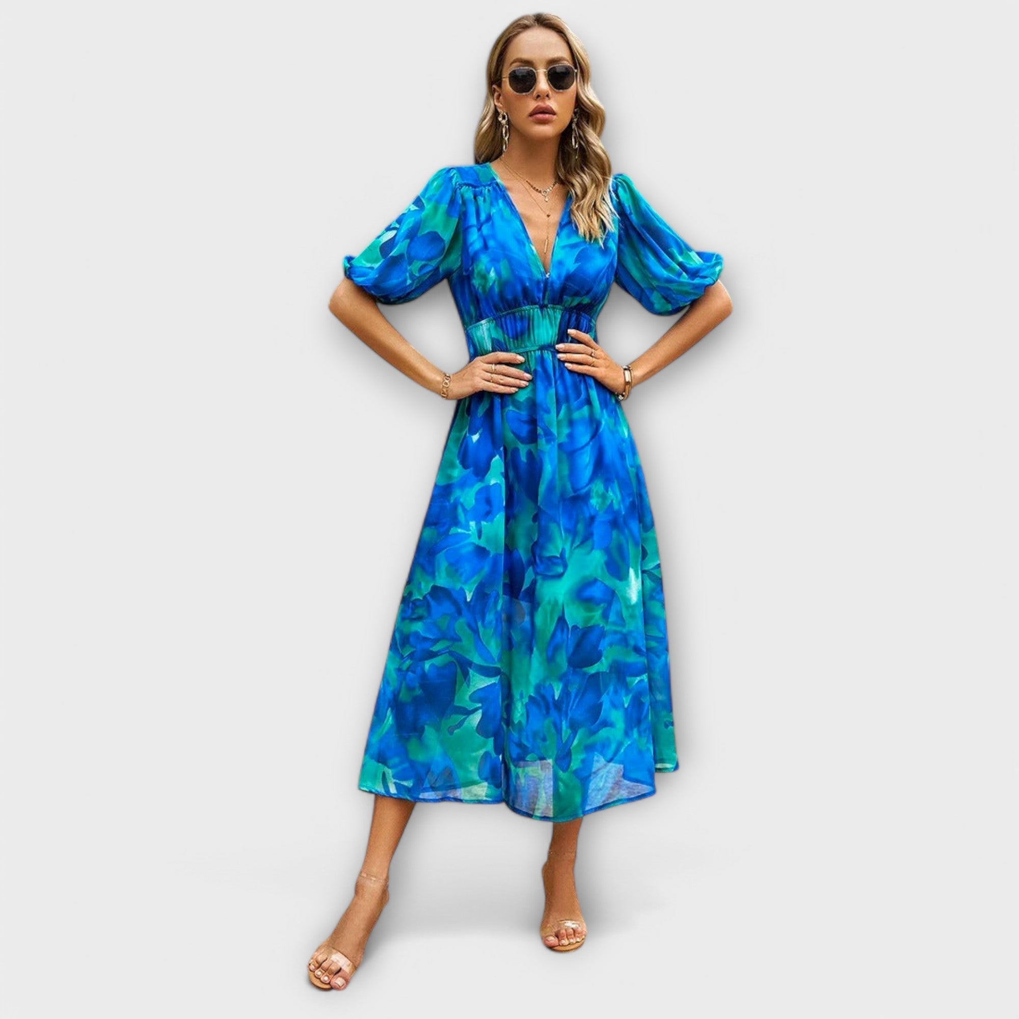 Women’s Midi Dress, Sleeveless, V-Neck, Tailored Fit, High-Quality Fabric, Lightweight, Breathable