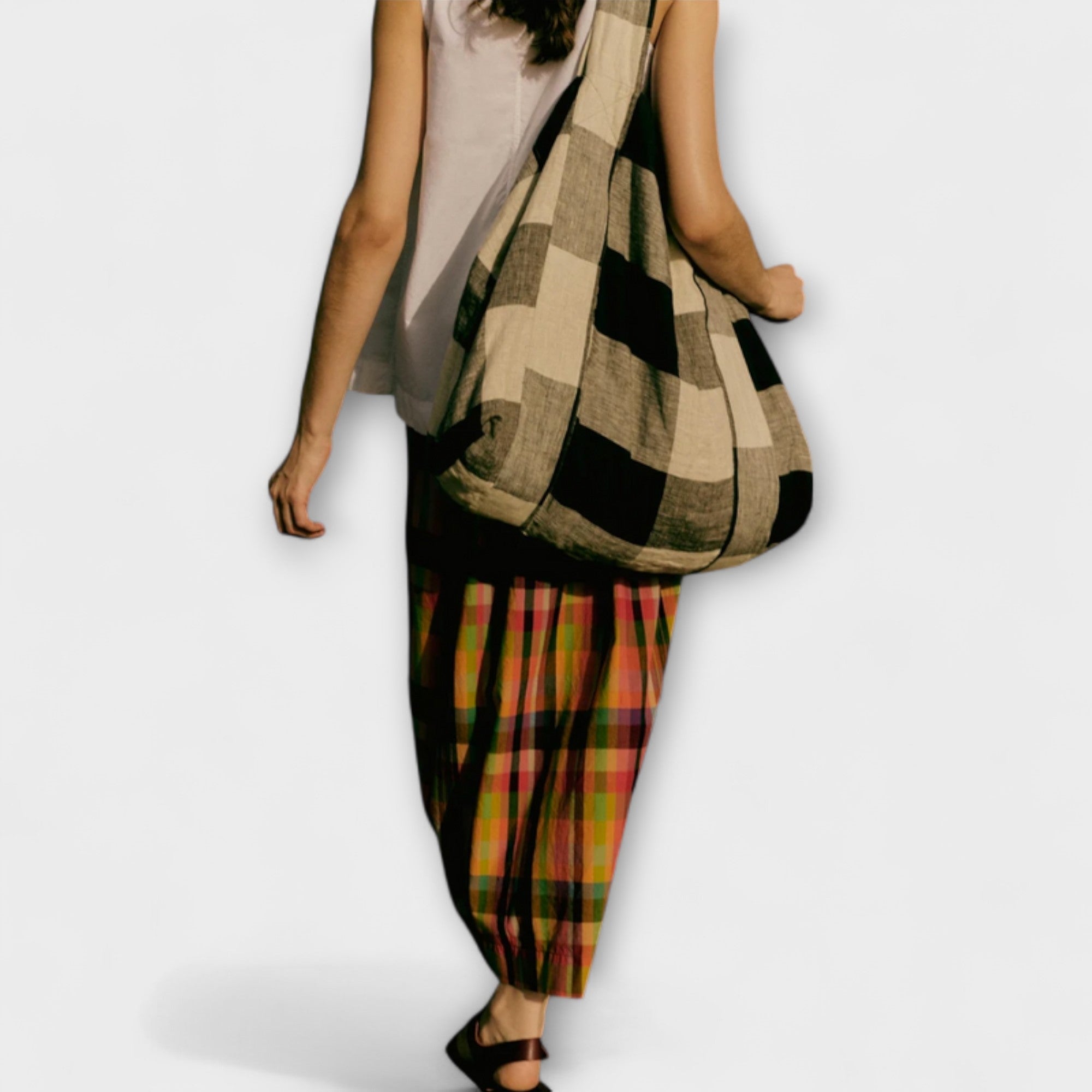 Women’s Pleated Multicoloured Skirt, Adjustable Fit, Cotton-Polyester Blend, Diagonal Side Pockets