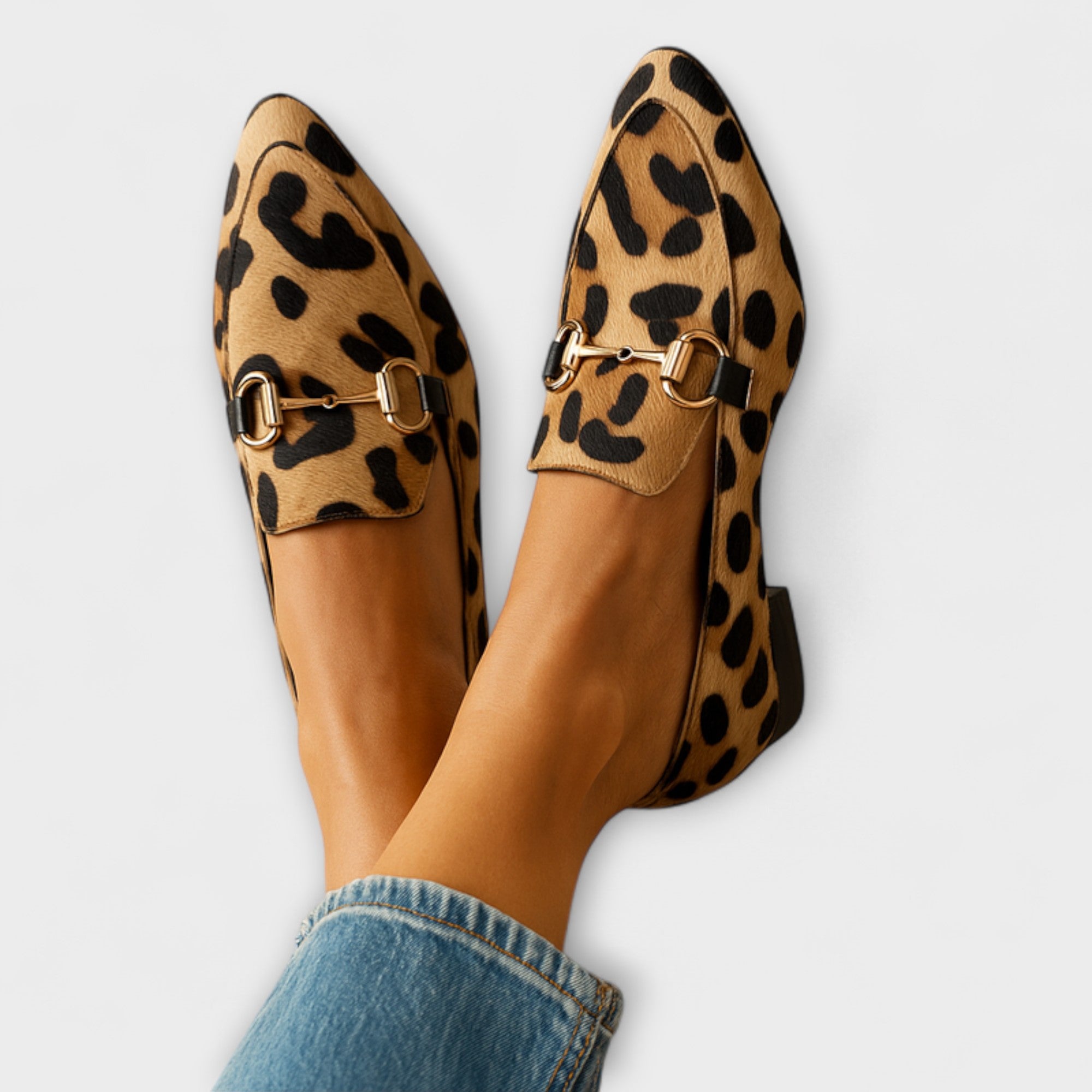 Women’s Pointed Heel Slippers, Animal Print, Slip-On with Buckle Detail
