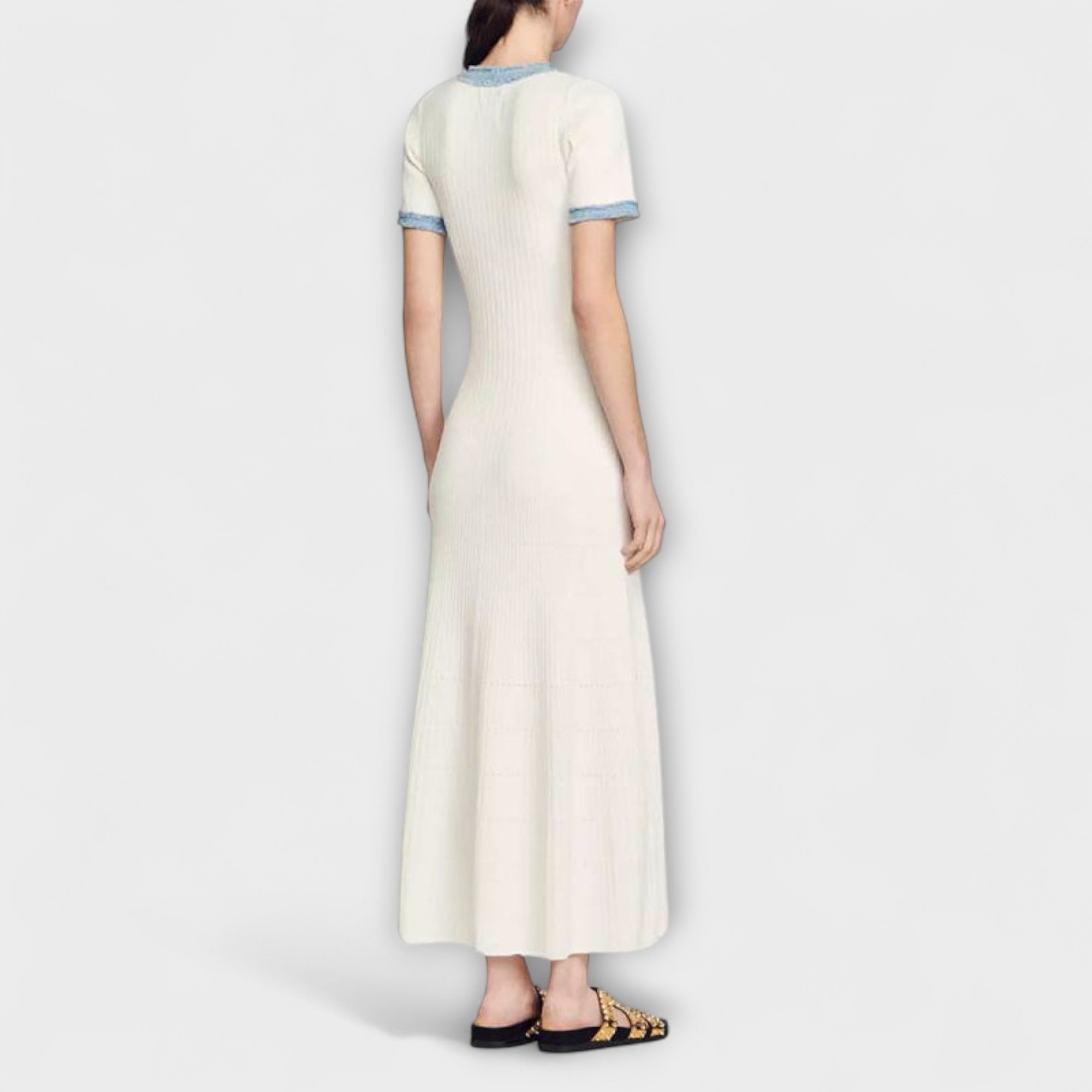 Women’s Raw Denim Collared Top, Short Sleeve, Relaxed Fit, Ribbed Texture, Button Closure, Patch Pockets