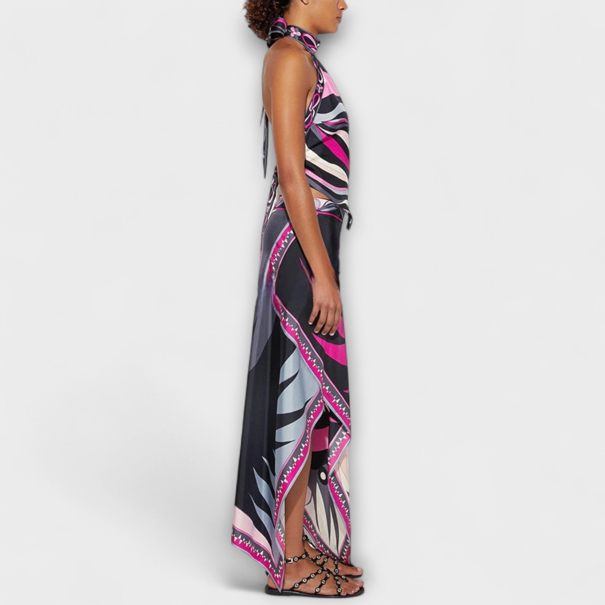 Women’s Satin Calf-Length Dress, Sleeveless, Halter Neck, Relaxed Fit