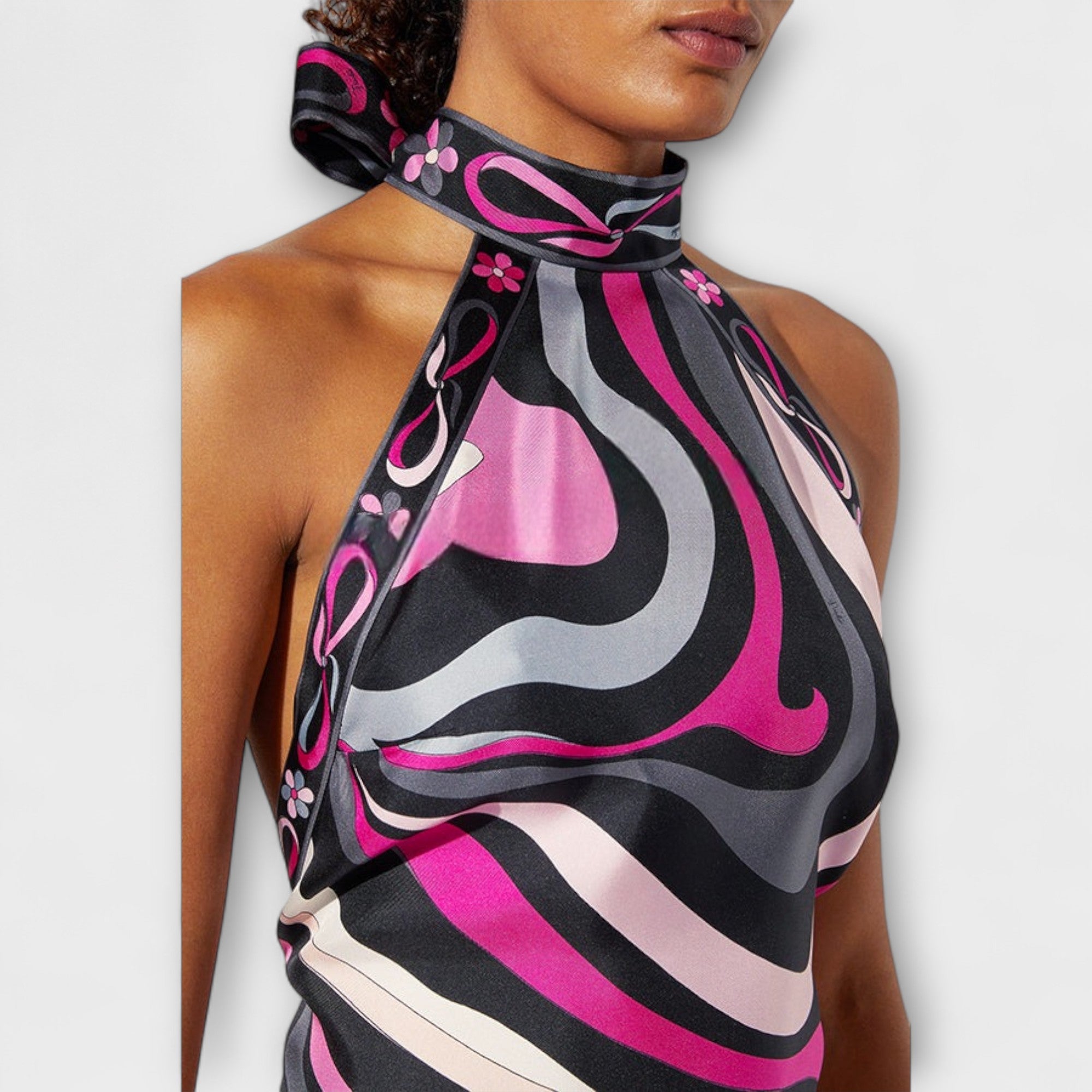 Women’s Satin Calf-Length Dress, Sleeveless, Halter Neck, Relaxed Fit