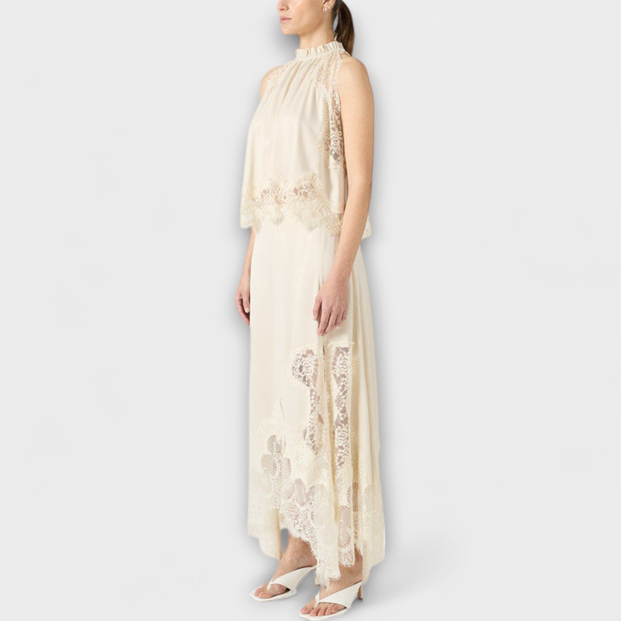 Women’s Satin Maxi Dress, Sleeveless, Pleated Neckline, Loose Fit, Smooth Lustrous Finish