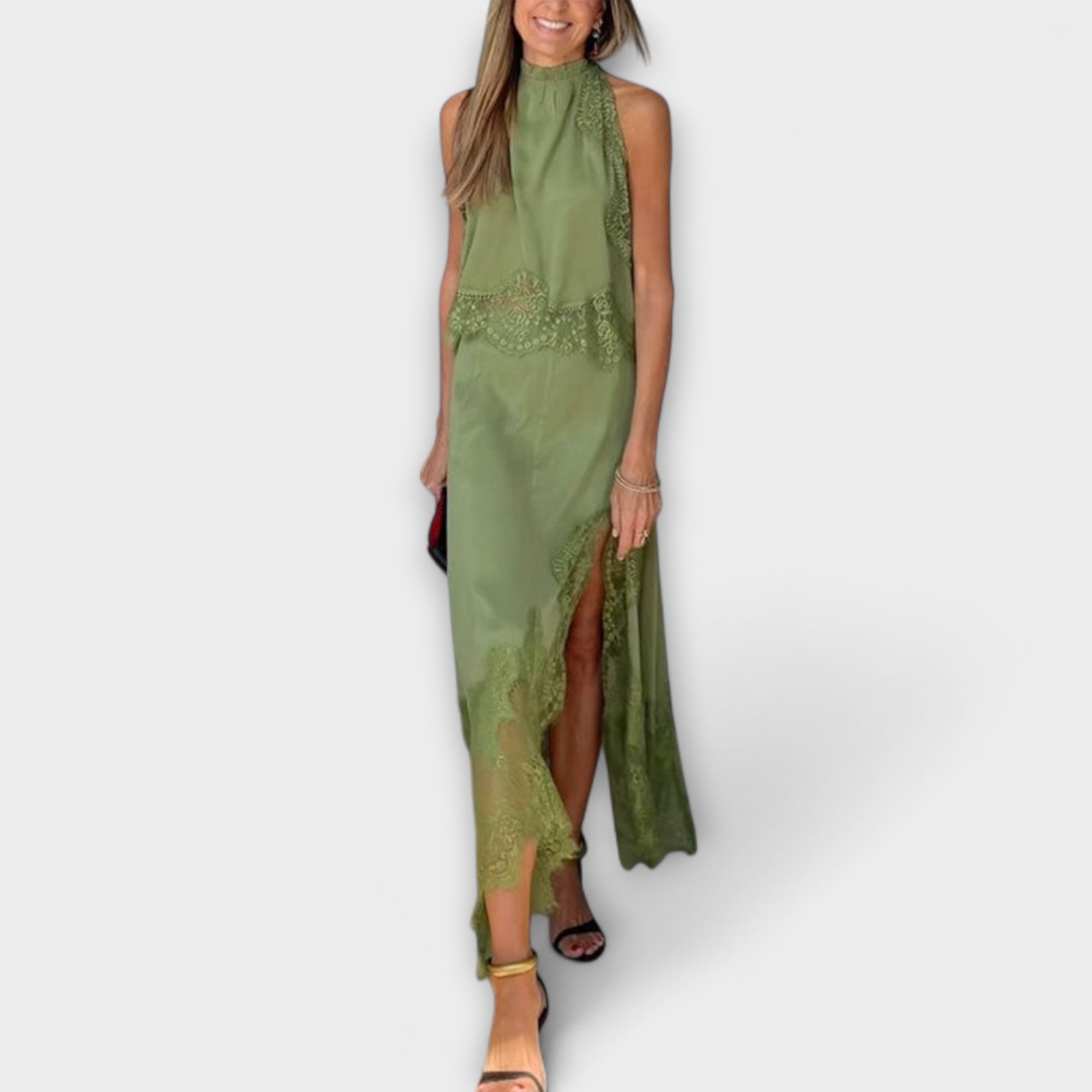 Women’s Satin Maxi Dress, Sleeveless, Pleated Neckline, Loose Fit, Smooth Lustrous Finish