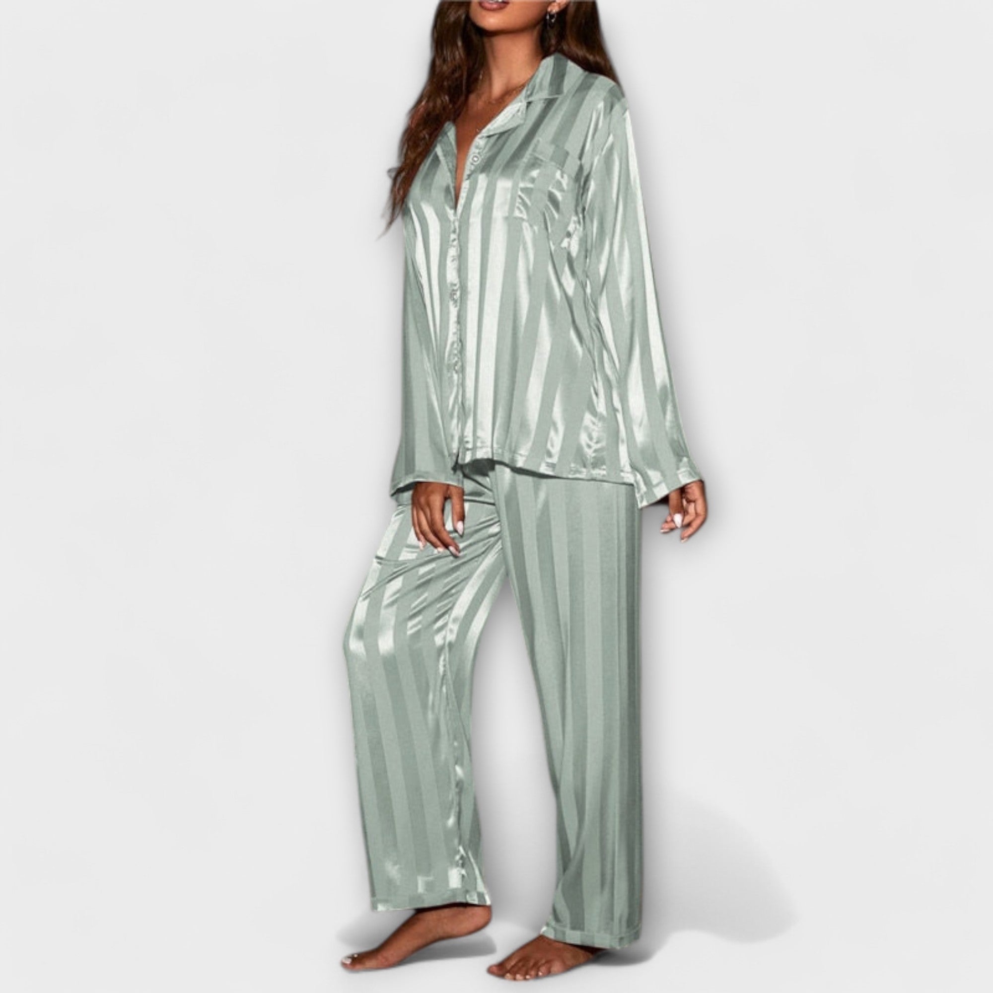 Women’s Satin Pyjama Set, Comfortable Fit, Elastic Waistband, Chest Pocket, Soft Silky Fabric