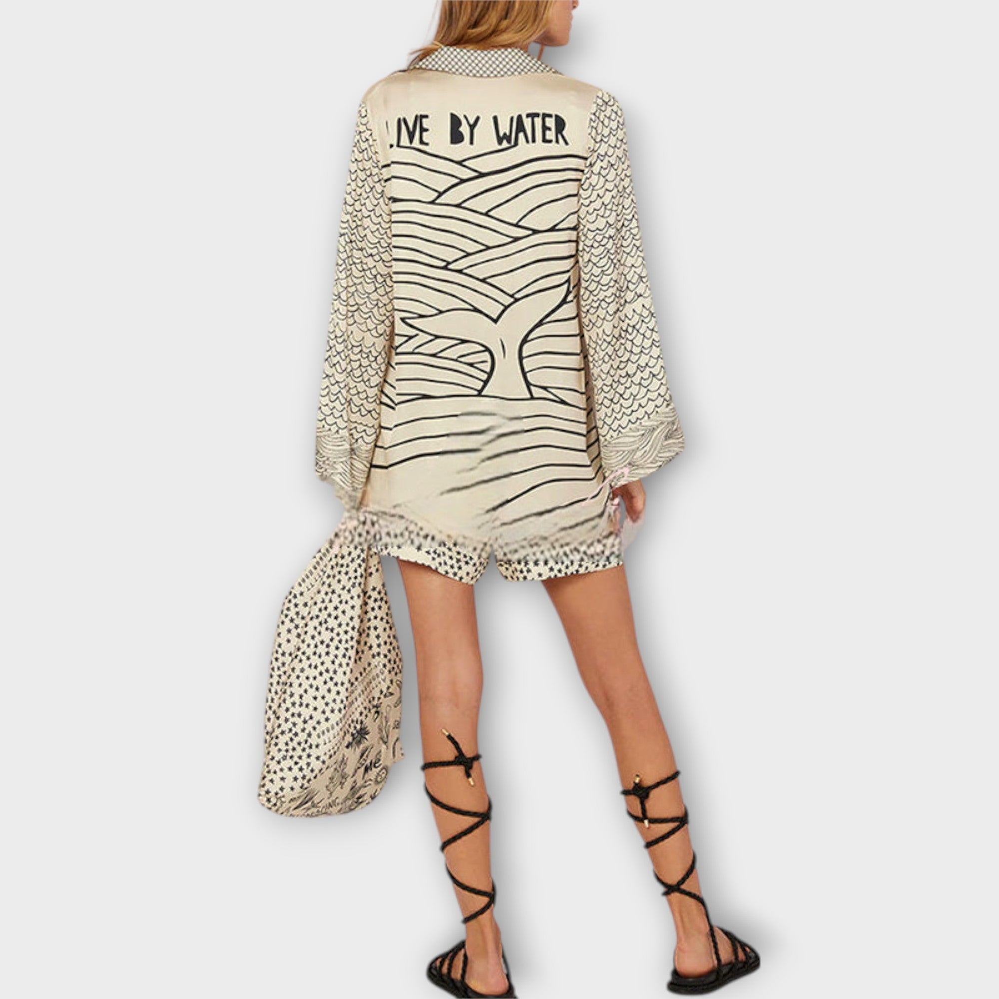 Women’s Satin Thigh-Length Dress, Long Sleeve, V-Neck, Relaxed Fit