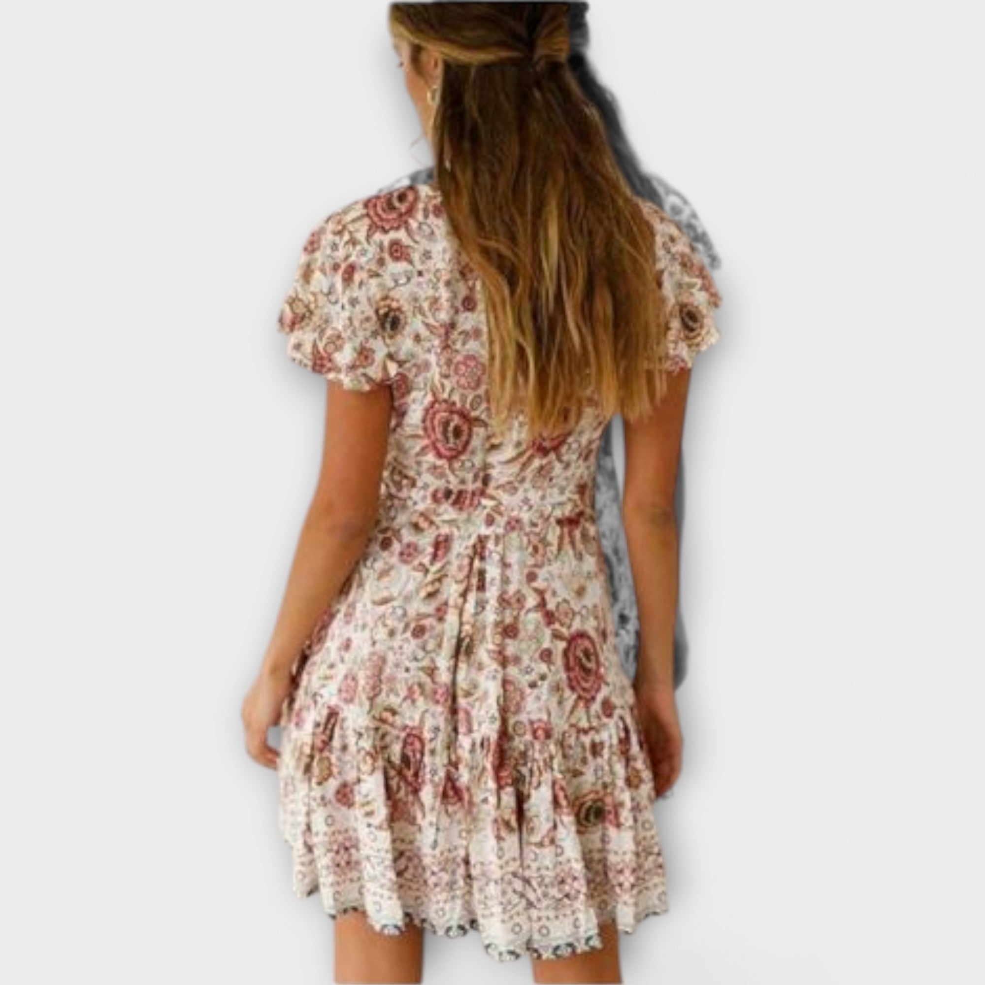 Women’s Short Floral Dress with Belted Fit, Lightweight Breathable Fabric, Short Sleeves