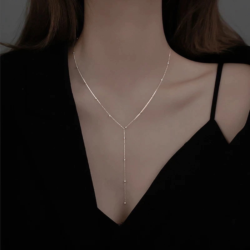 Women’s Silver-Plated Y-Shaped Necklace, Adjustable 48cm Chain, Lightweight, Elegant Design
