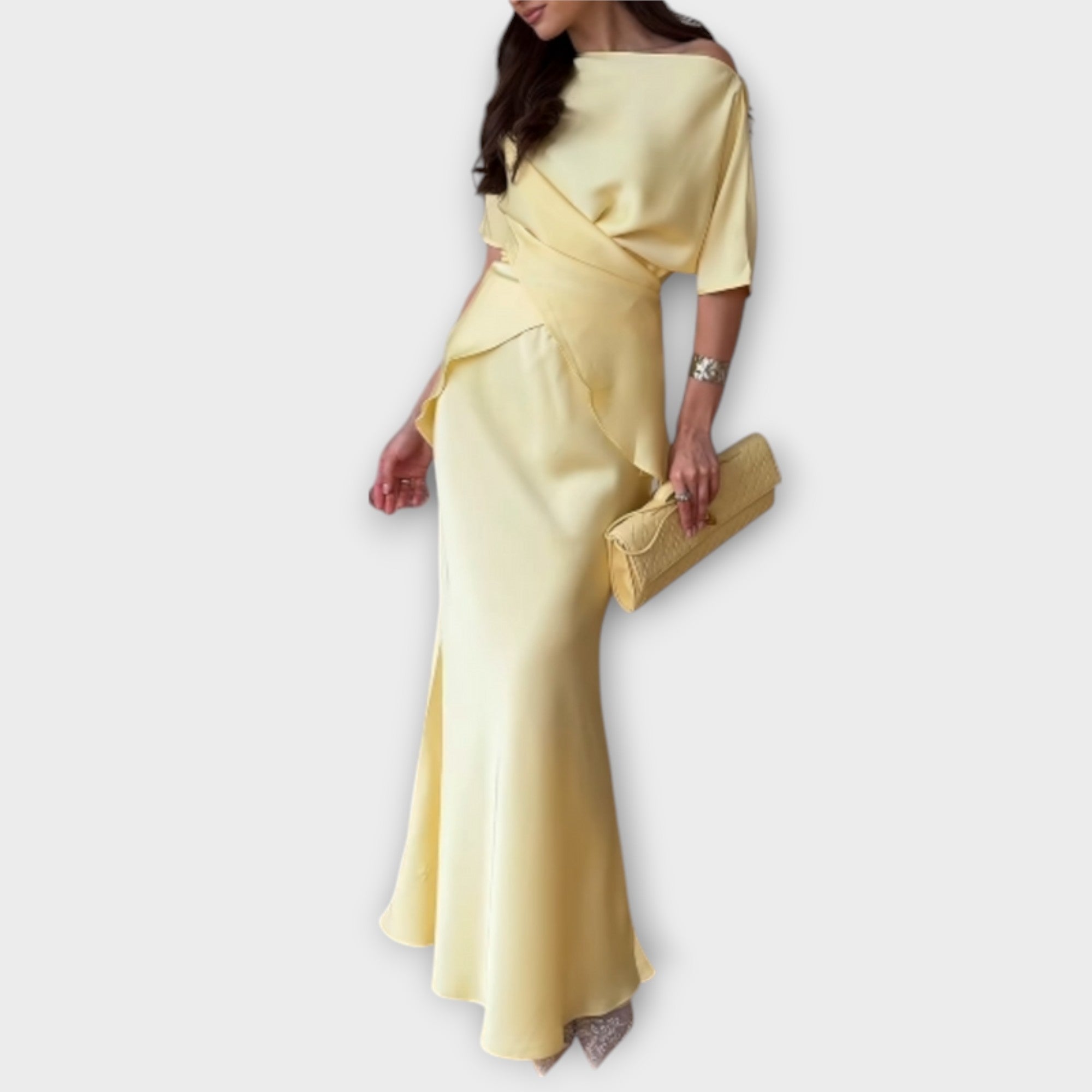 Women’s Sleeveless Dress, Tailored Fit, Wide Neckline, Crossed Slit Straps, Waistband Skirt