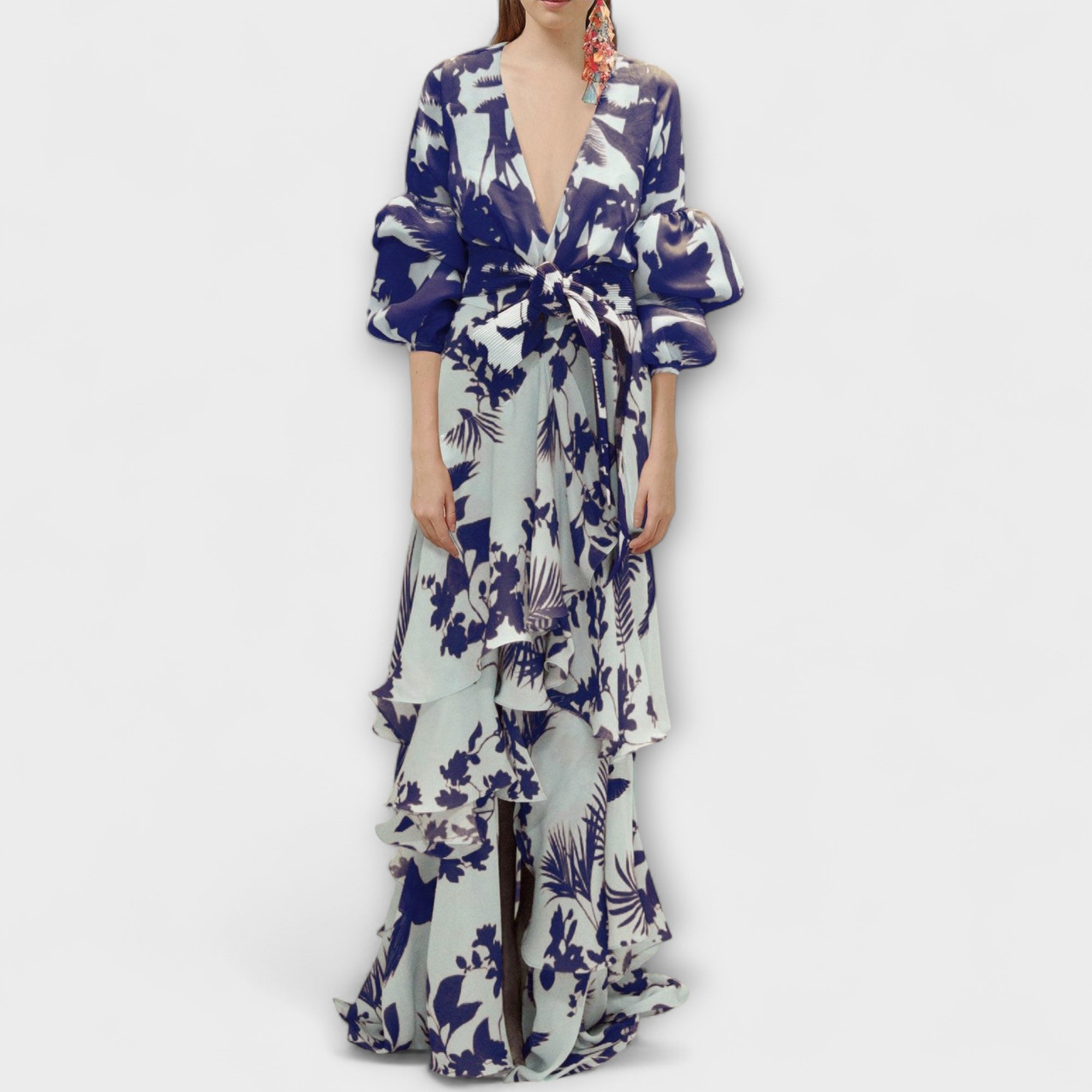 Women’s Sleeveless Printed Chiffon Dress, V-Neck, Elegant Fit, Soft Breathable Material