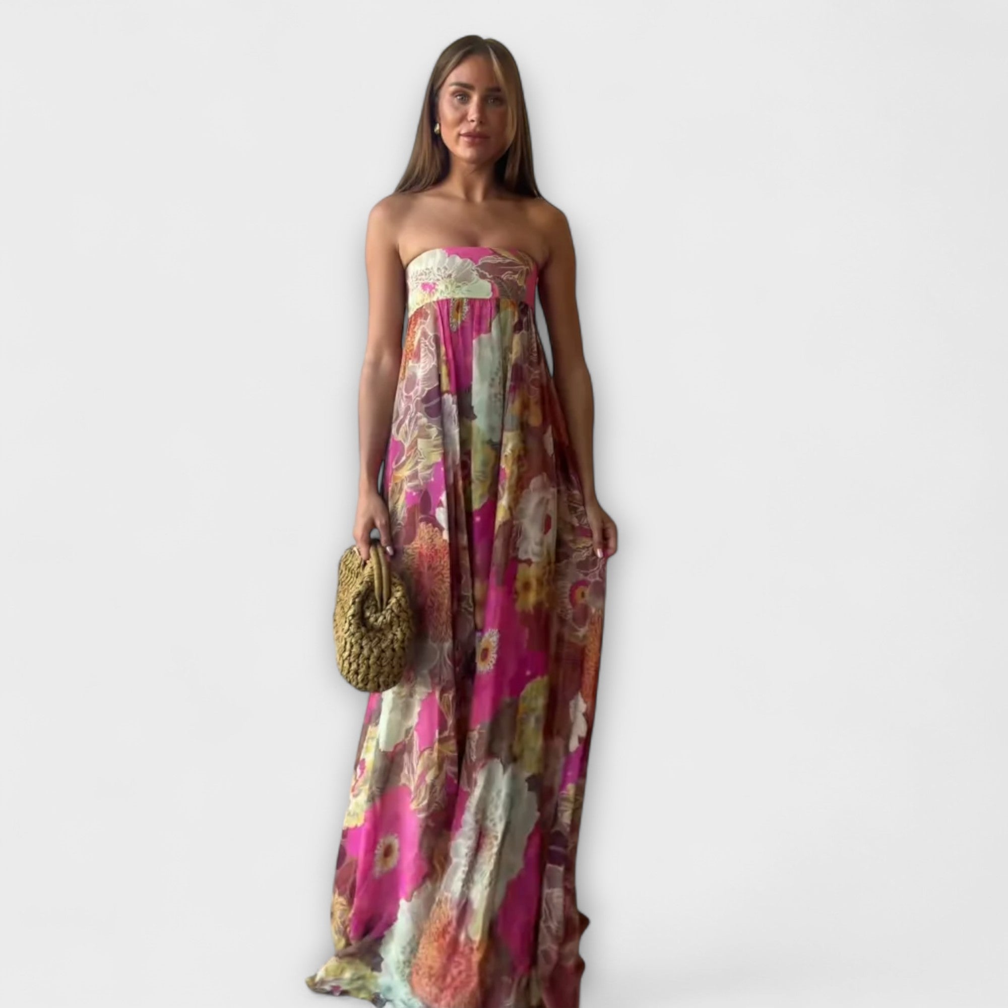 Women’s Sleeveless Strapless Dress, Retro Print, Open Back Neckline, A-Line Fit, Breathable Fabric