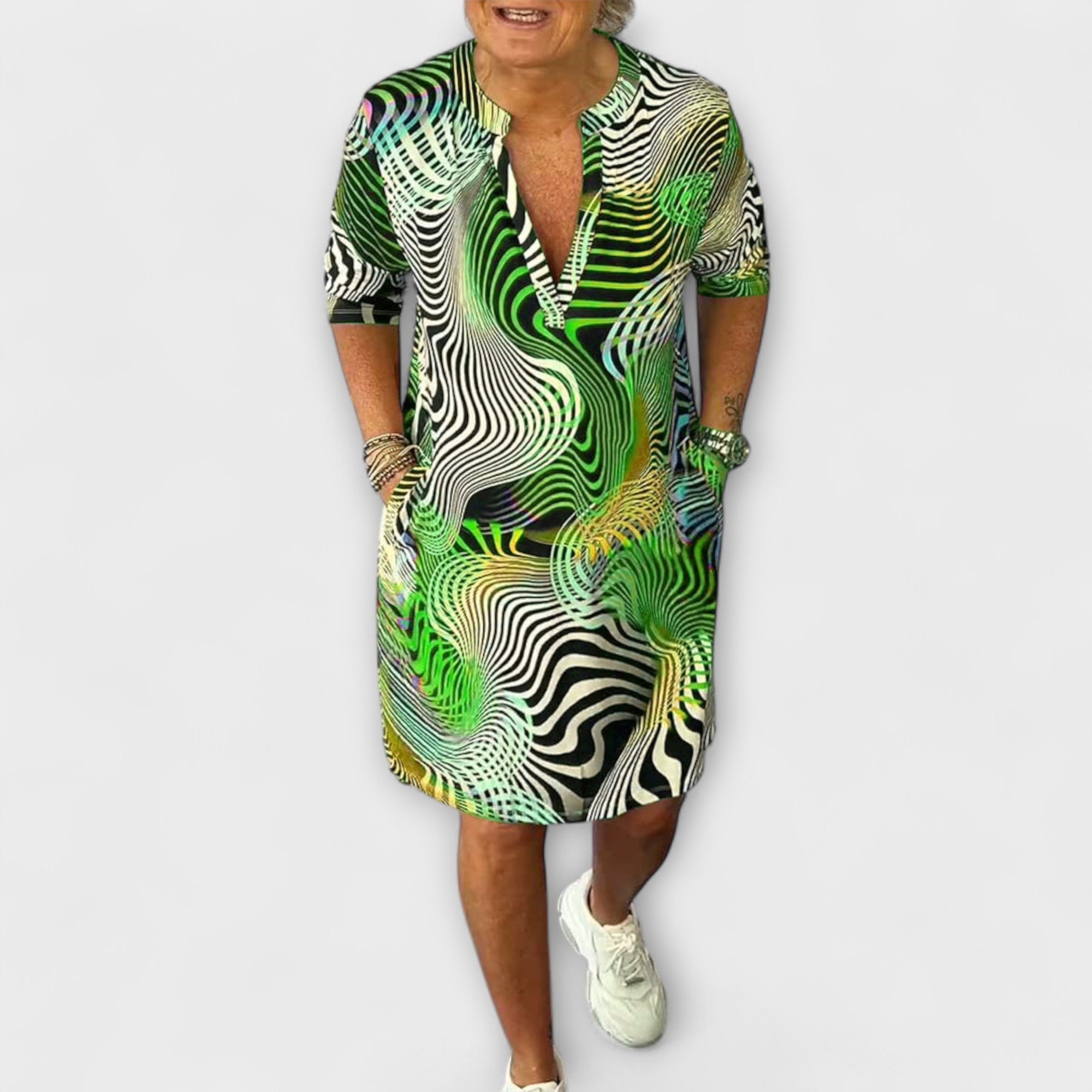 Women’s Sleeveless V-Neck Dress, Vibrant Color, Flattering Fit, Soft Fabric