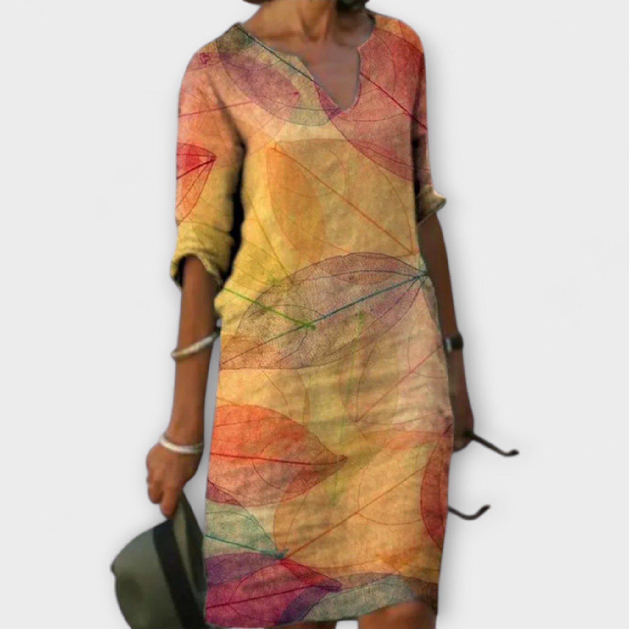 Women’s Sleeveless V-Neck Lightweight Dress, Flowing Fit, Natural Fiber