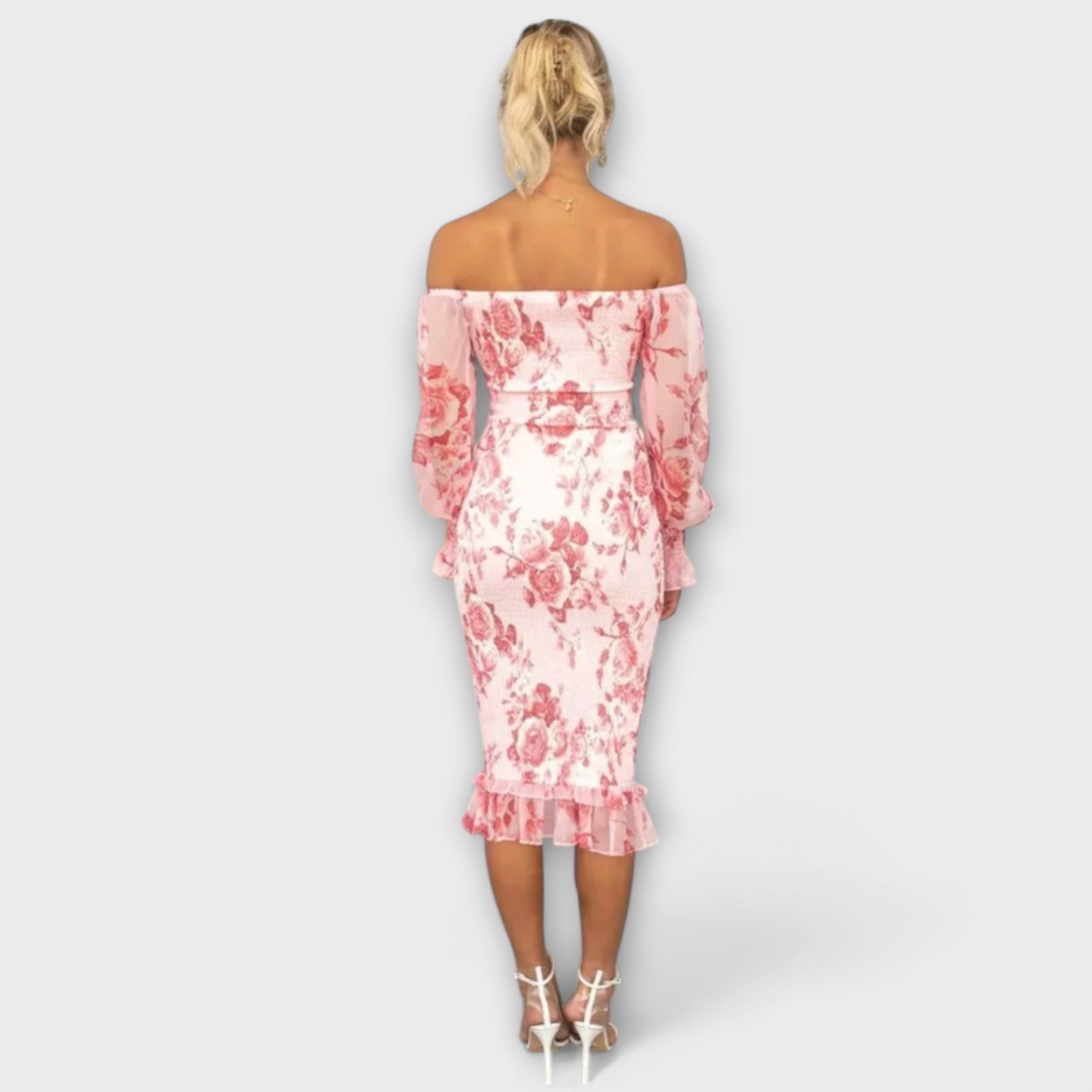 Women’s Strapless Floral Midi Dress, Tailored Fit, Lightweight Breathable Material