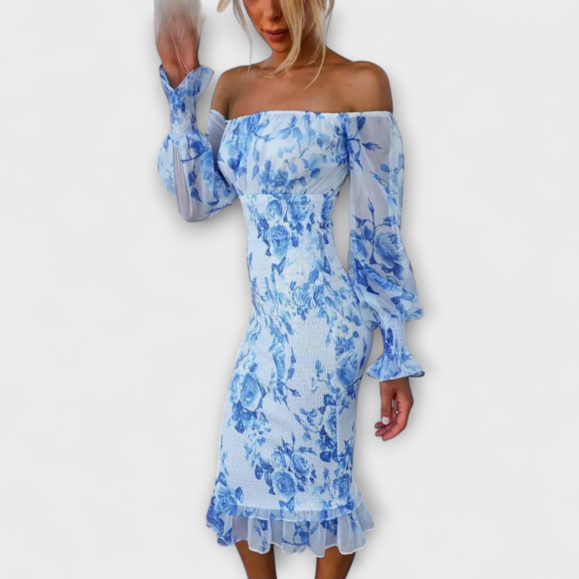 Women’s Strapless Floral Midi Dress, Tailored Fit, Lightweight Breathable Material