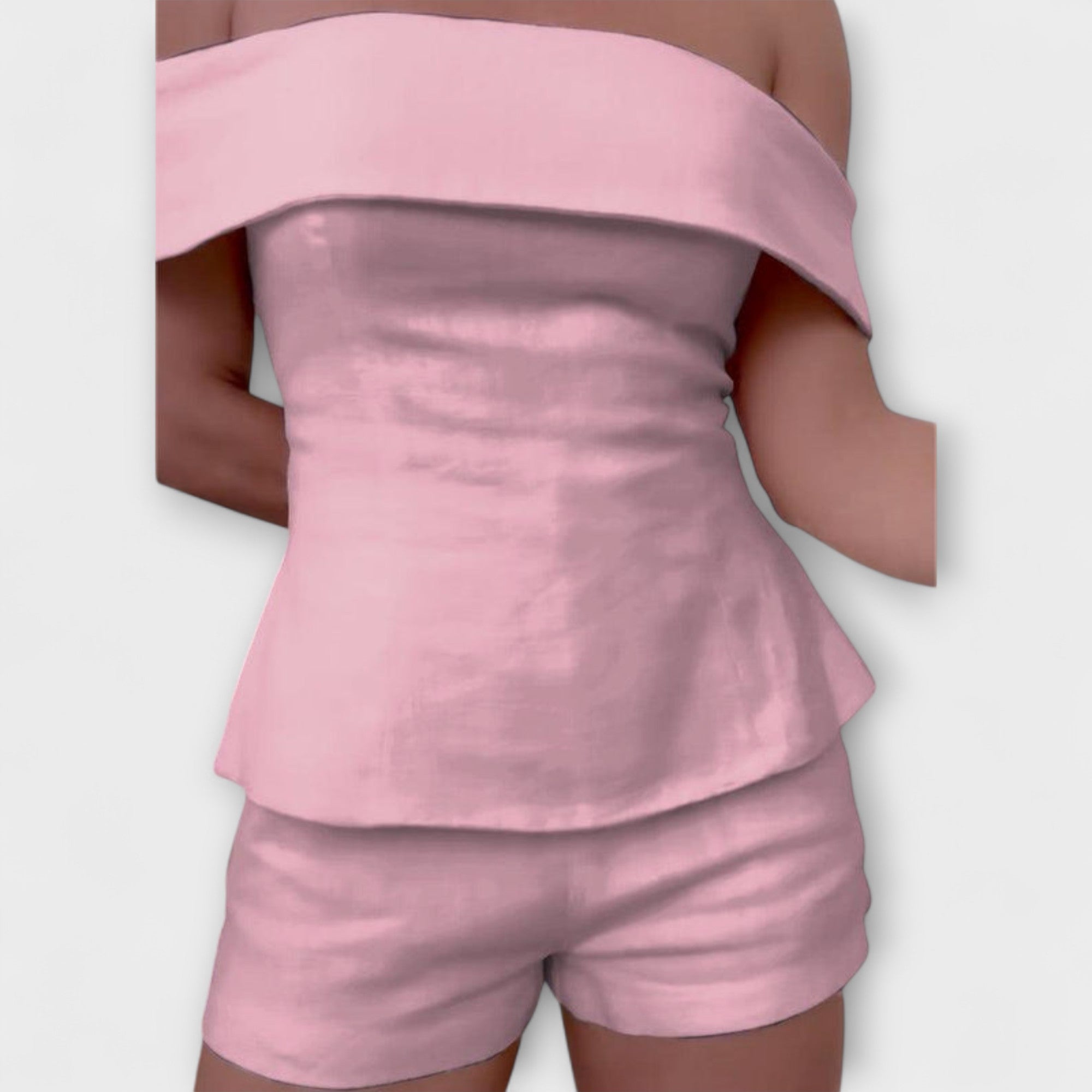 Women’s Tailored Crop Top and Trousers Set, Polyester Cotton Blend, Button-Up, Zip and Button Closure, Tailored Fit