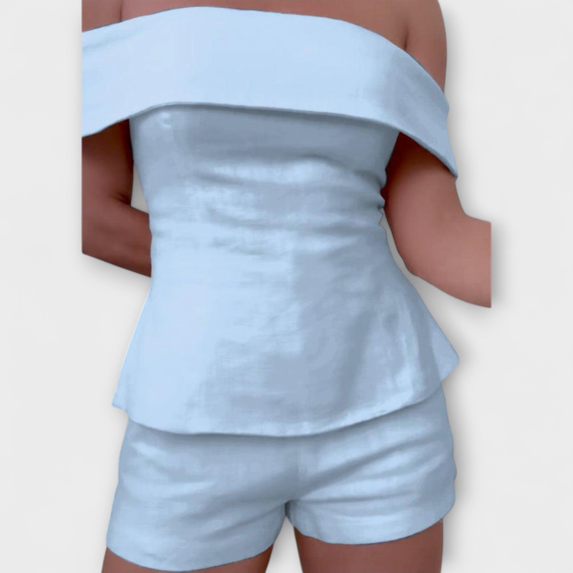 Women’s Tailored Crop Top and Trousers Set, Polyester Cotton Blend, Button-Up, Zip and Button Closure, Tailored Fit