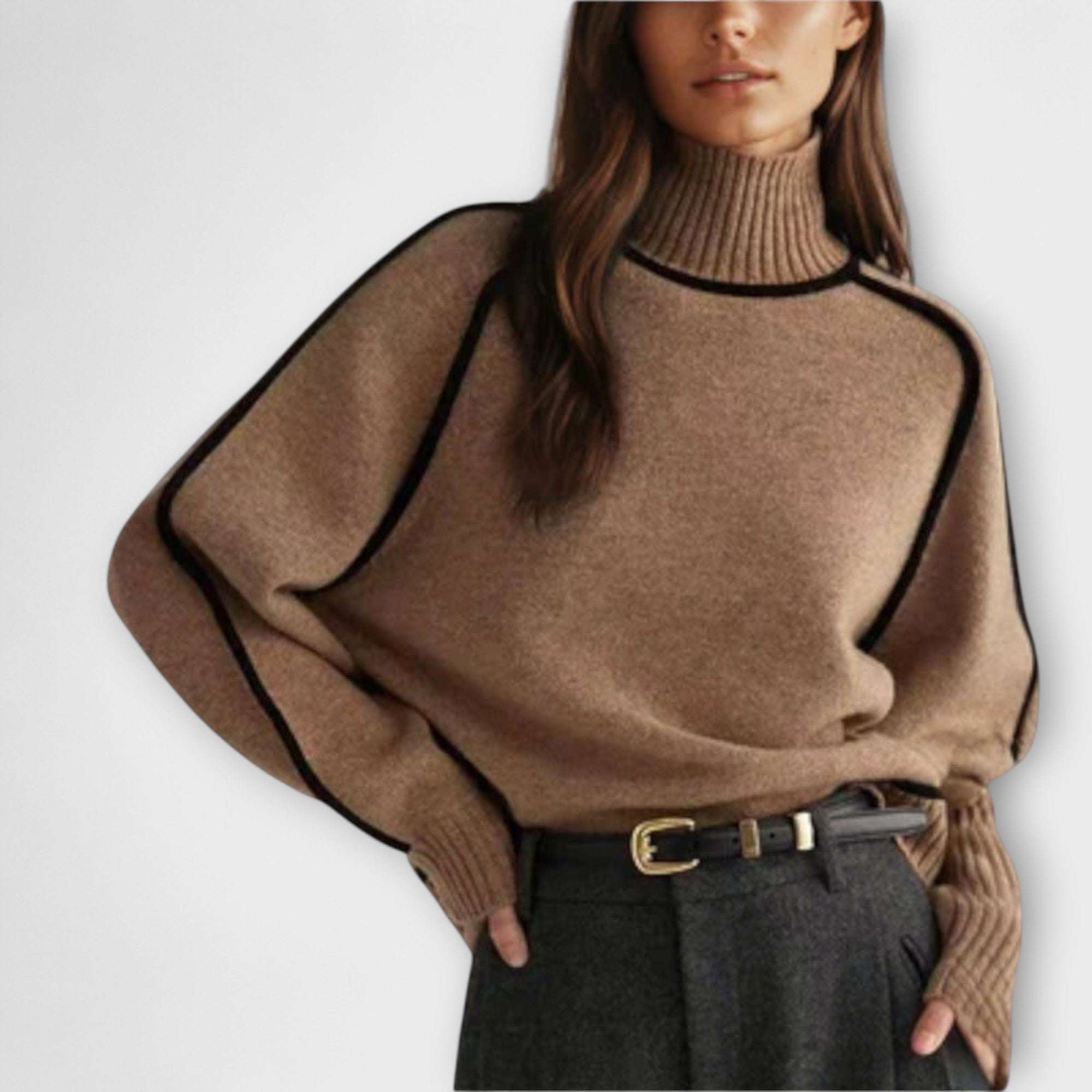 Women’s Turtleneck Sweater, Neutral Color, Long Sleeve, Relaxed Fit, Knitted Fabric, Breathable, Classic Silhouette