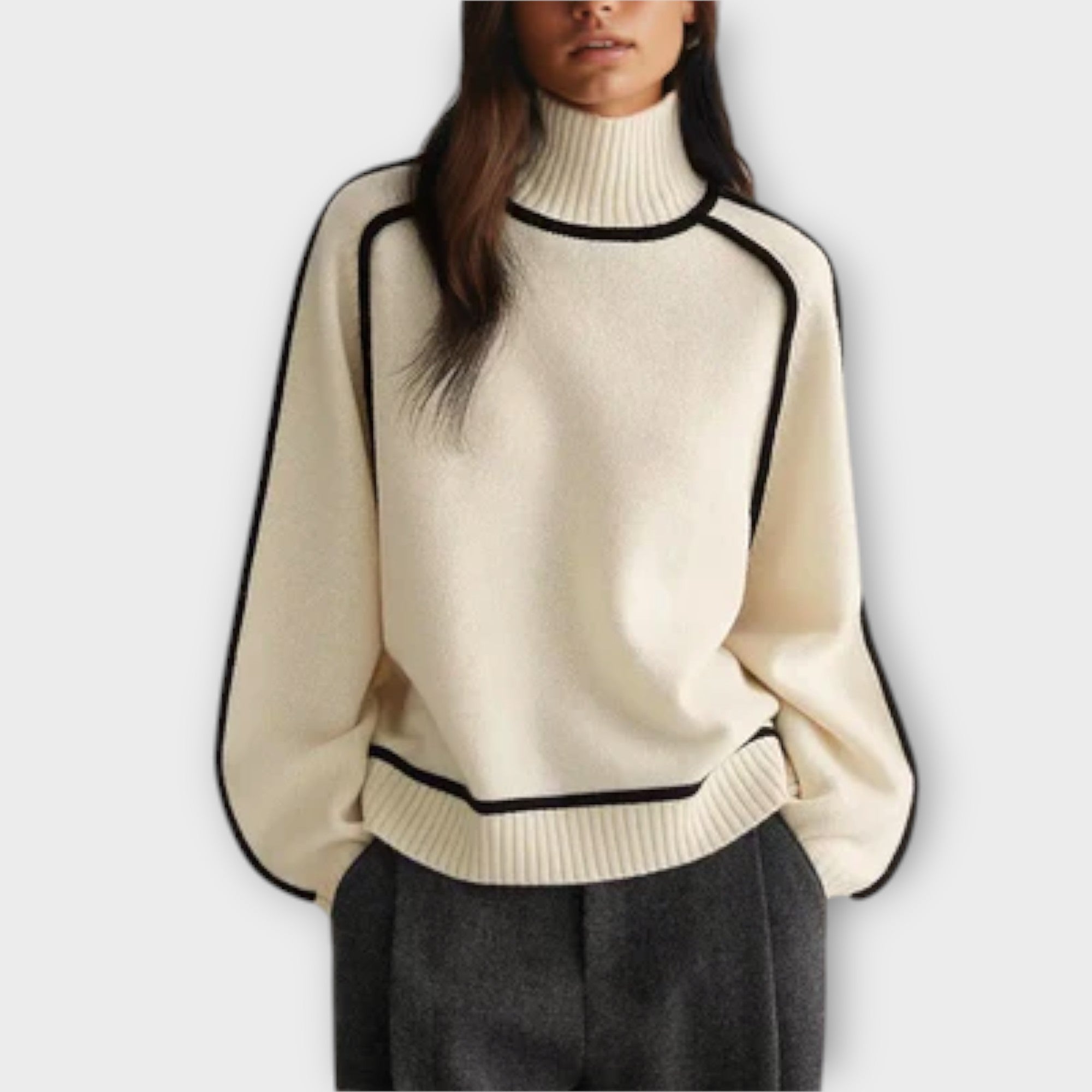 Women’s Turtleneck Sweater, Neutral Color, Long Sleeve, Relaxed Fit, Knitted Fabric, Breathable, Classic Silhouette