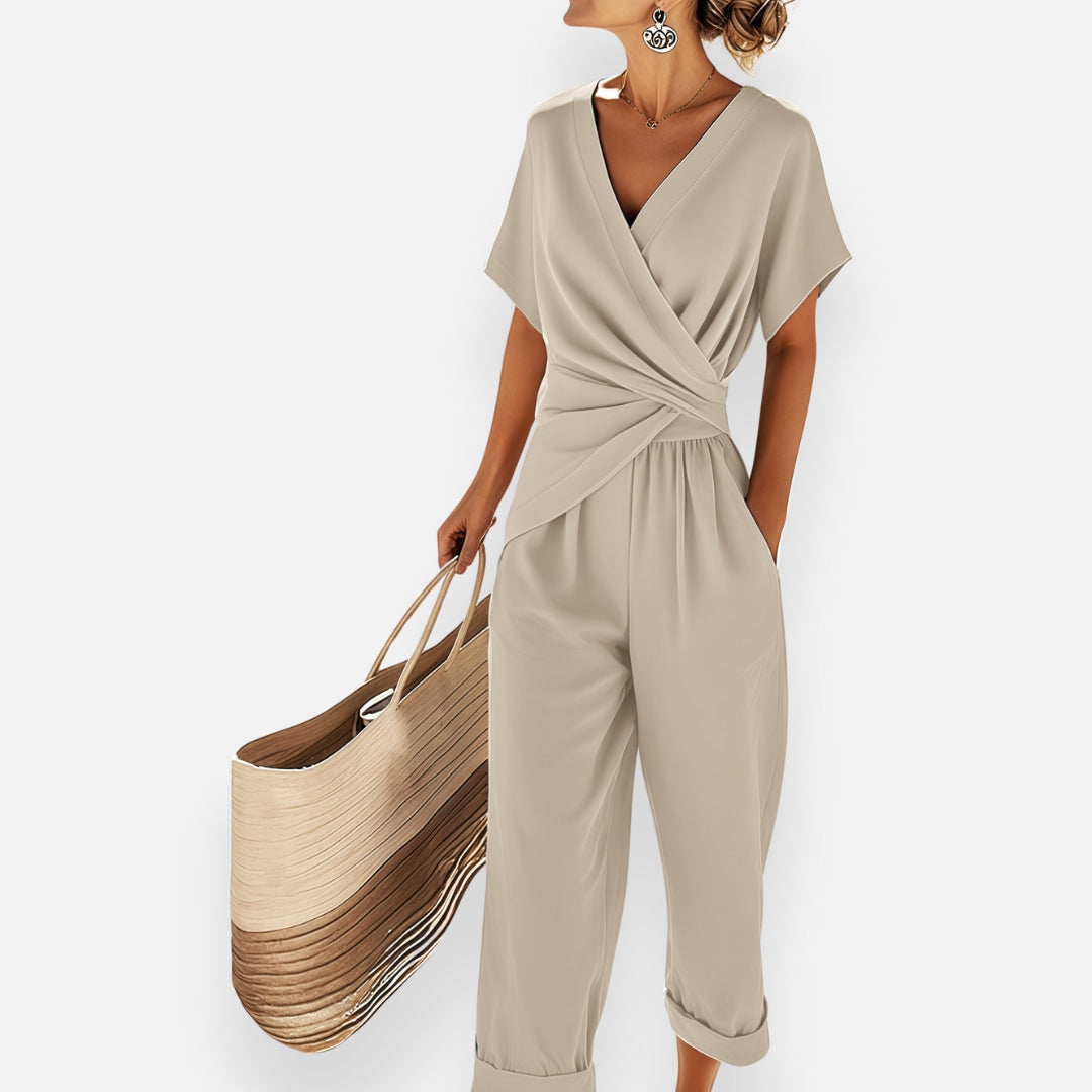 Women’s Two-Piece Ensemble, Relaxed Fit, Breathable Lightweight Fabric, Flowing Top and Wide-Leg Trousers