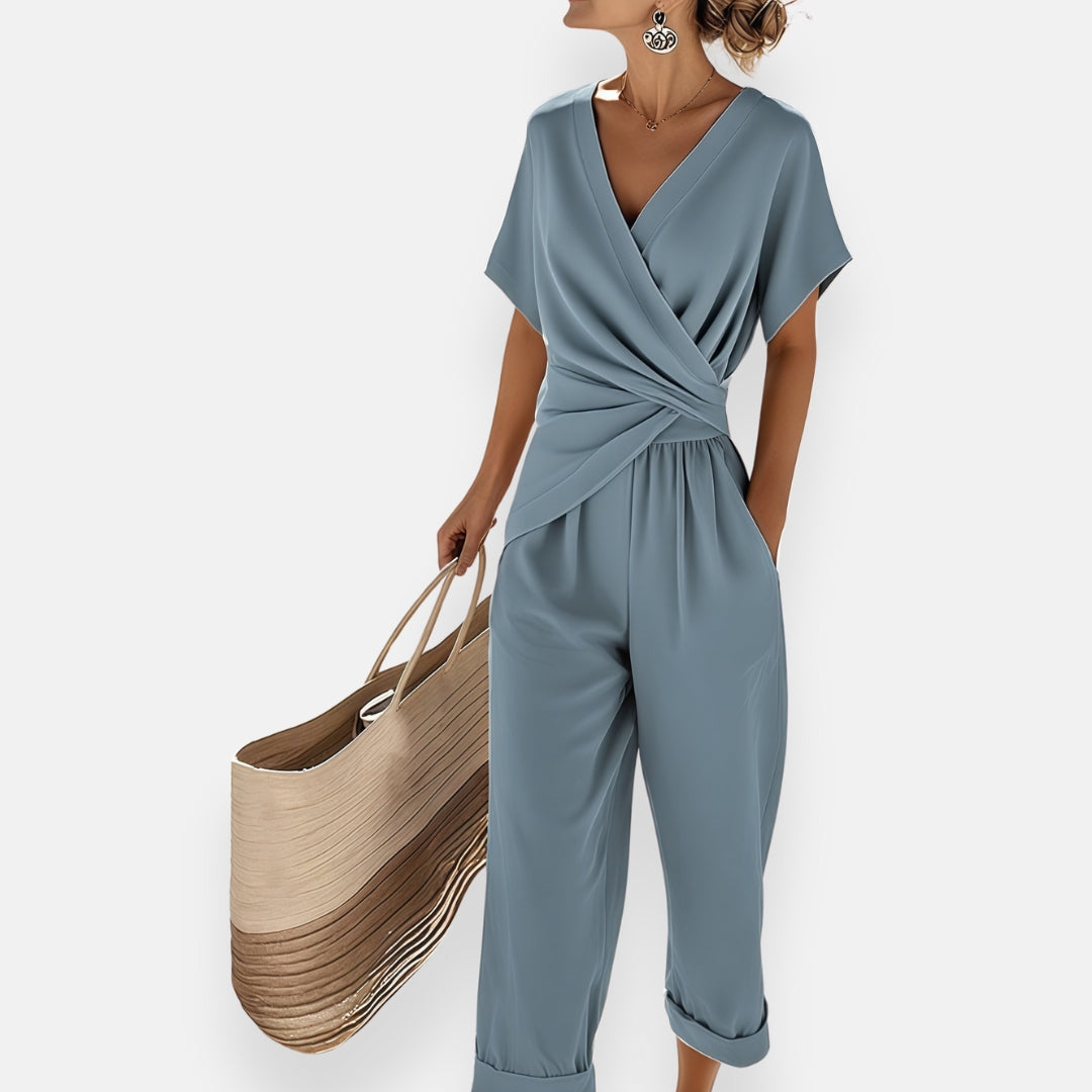 Women’s Two-Piece Ensemble, Relaxed Fit, Breathable Lightweight Fabric, Flowing Top and Wide-Leg Trousers
