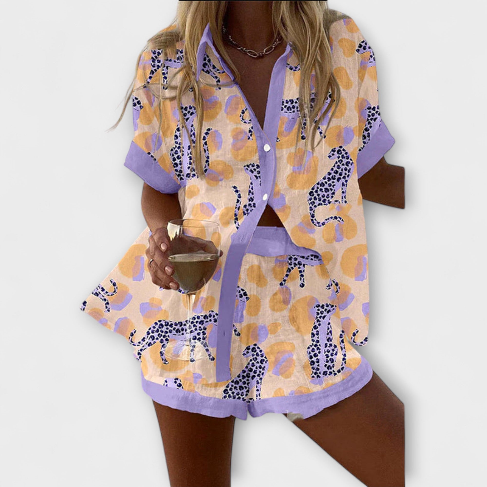 Women’s Two-Piece Set, Leopard Print, Lightweight Breathable Fabric, Relaxed Fit