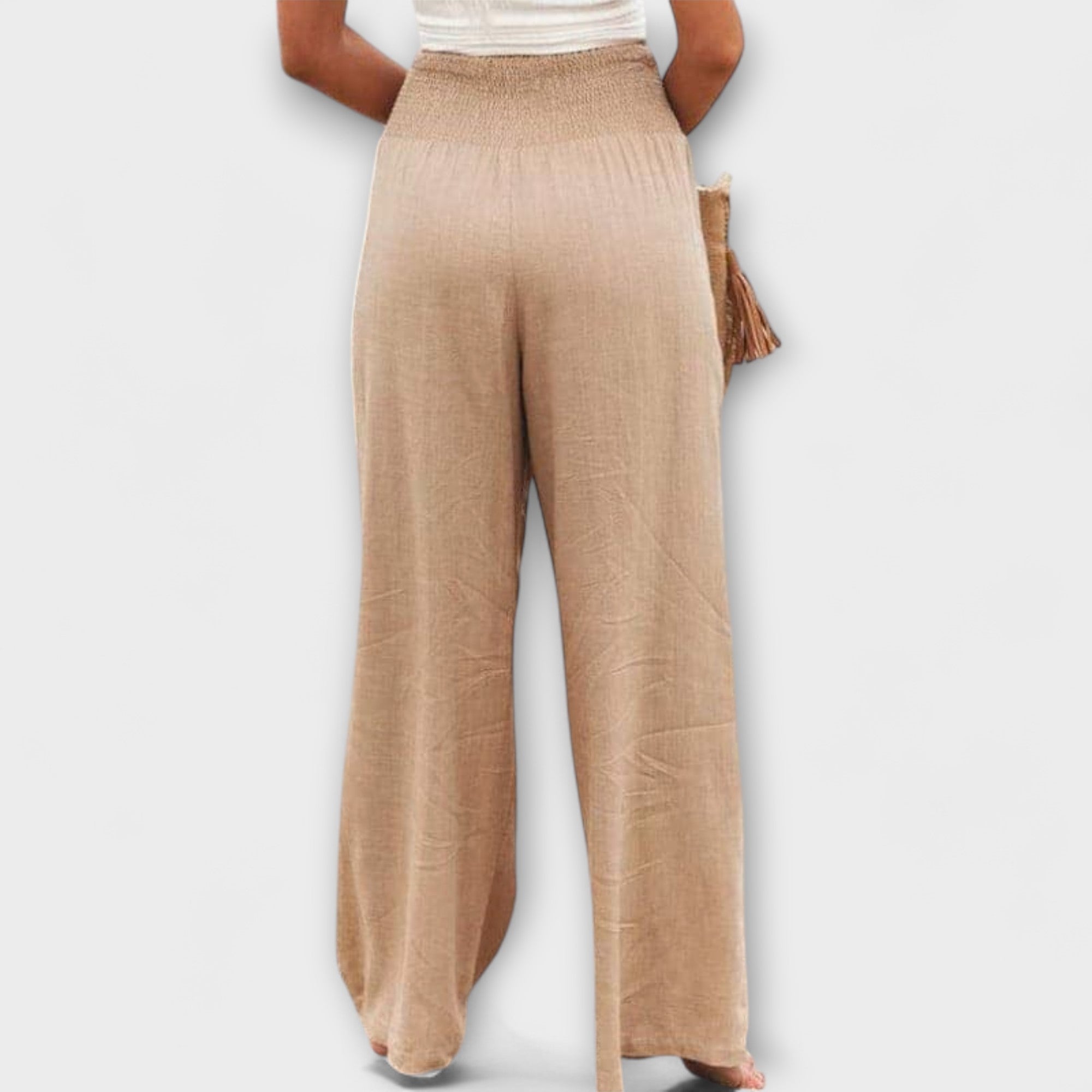 Women’s Wide Fit Trousers, Mid-Rise Waist, Cotton Linen Blend, Multiple Colors